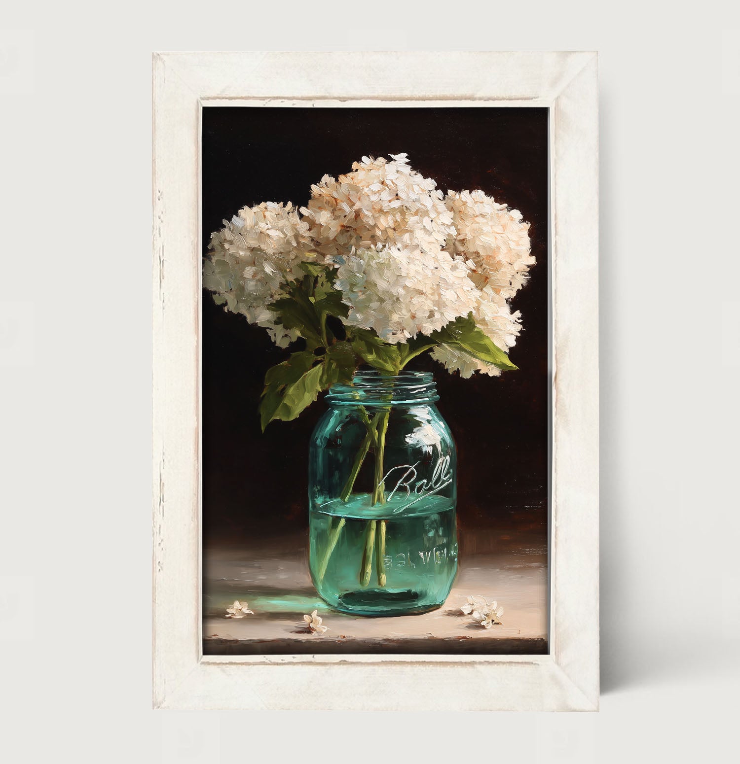 Mason Jar with White Hydrangeas - Framed Art