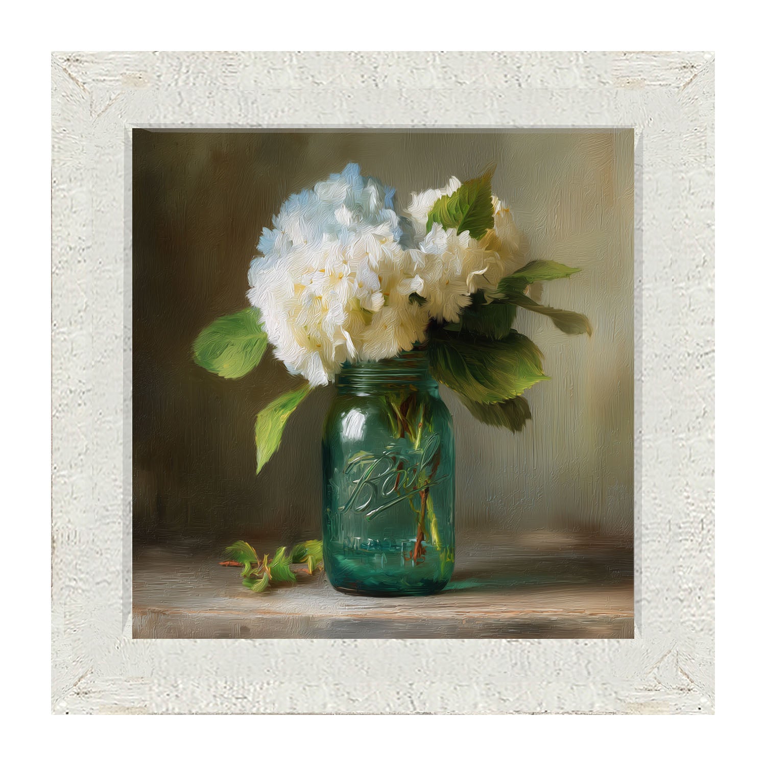 Mason Jar with Blue and White Hydrangeas - Framed Art