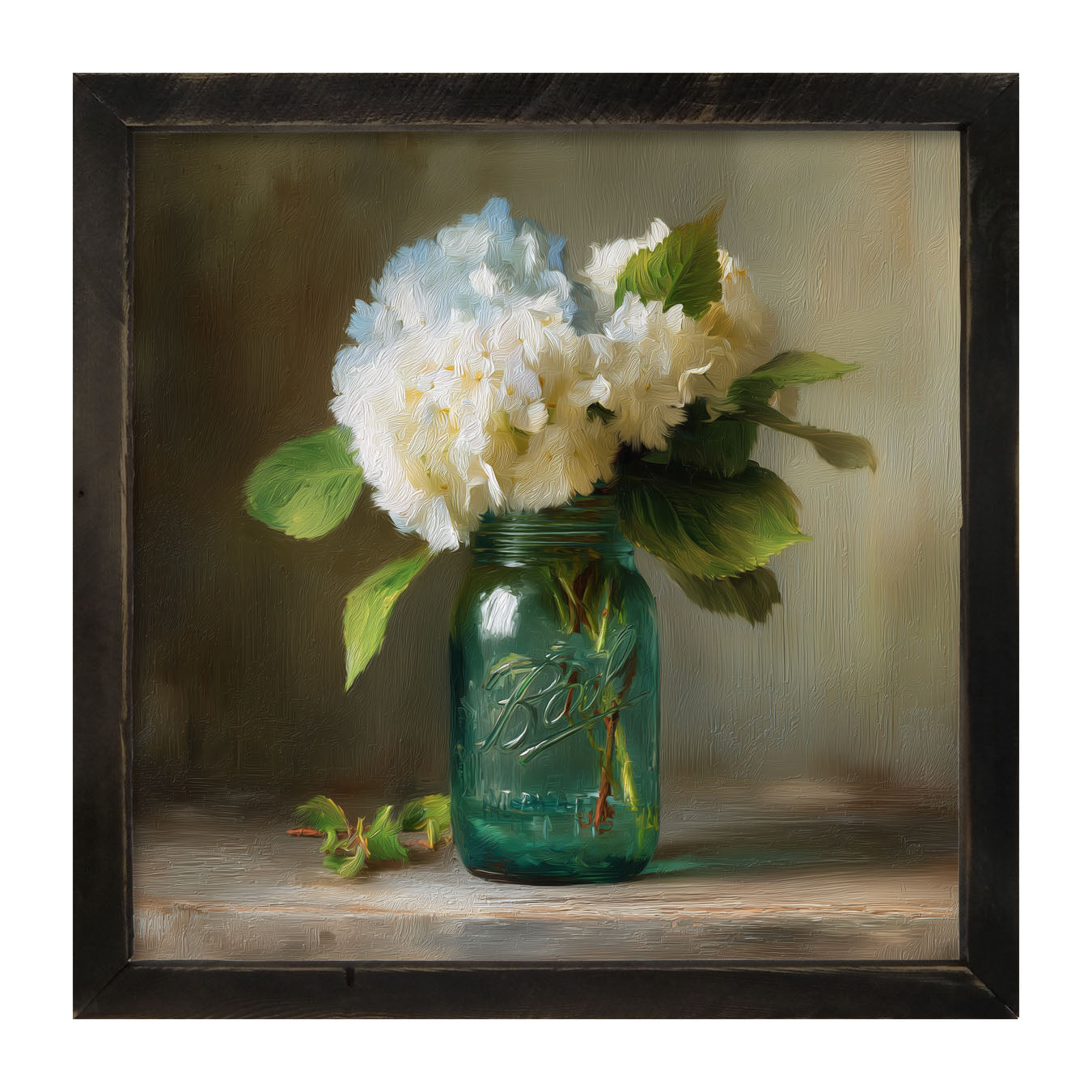 Mason Jar with Blue and White Hydrangeas - Framed Art