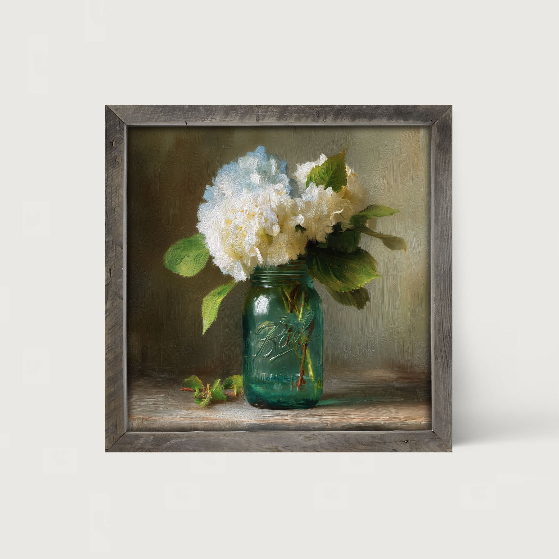 Mason Jar with Blue and White Hydrangeas - Framed Art