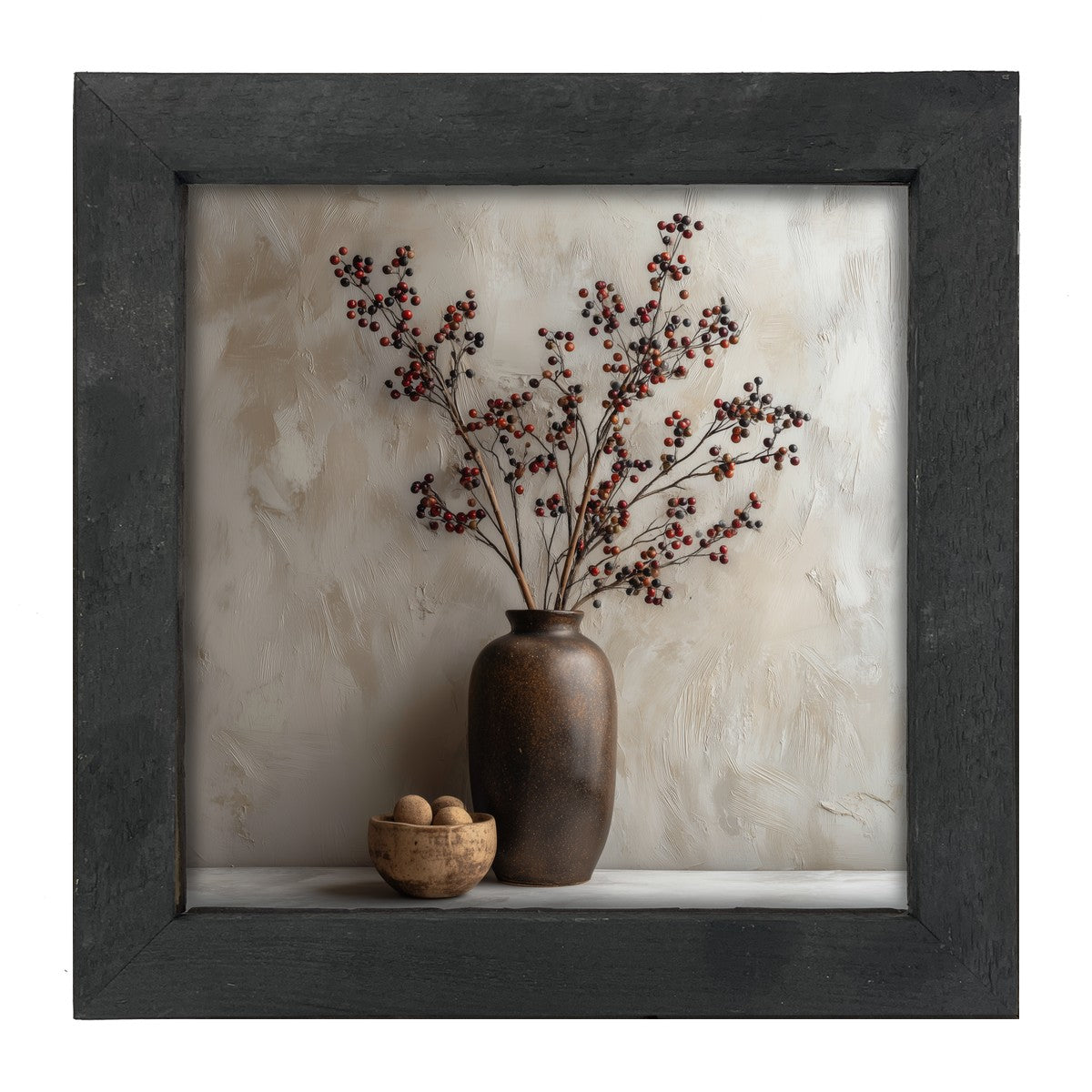 Floral Still Life - Burgundy Berry Sprays in Tall Vase - Framed Art