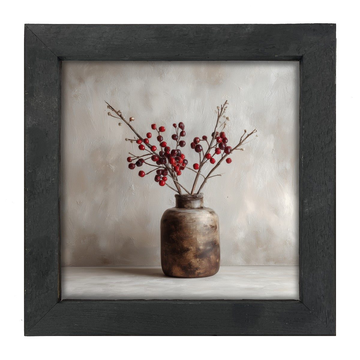 Floral Still Life - Burgundy Berry Sprays in Short Vase - Framed Art