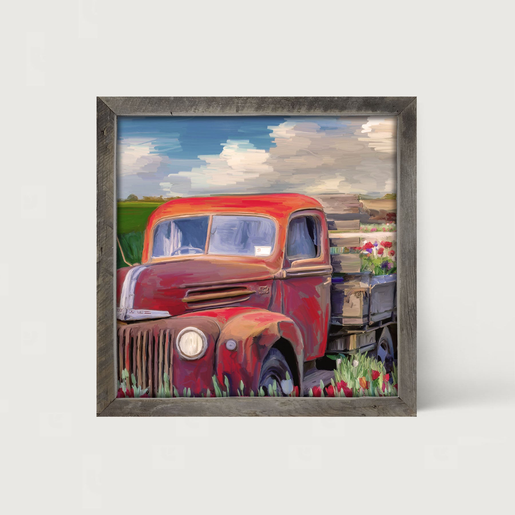 Red Ford Flower Truck - Framed art