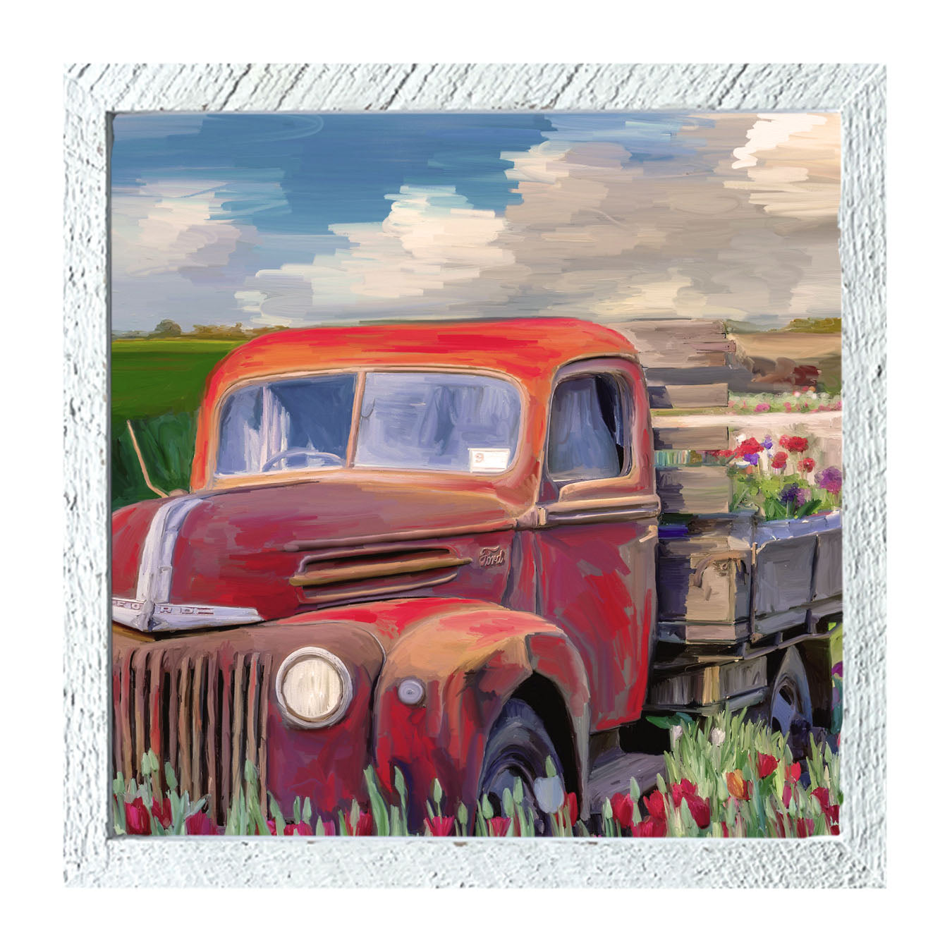 Red Ford Flower Truck - Framed art
