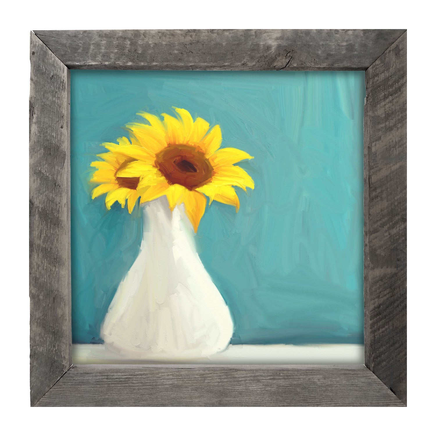 Sunflowers in White Vase - Framed art