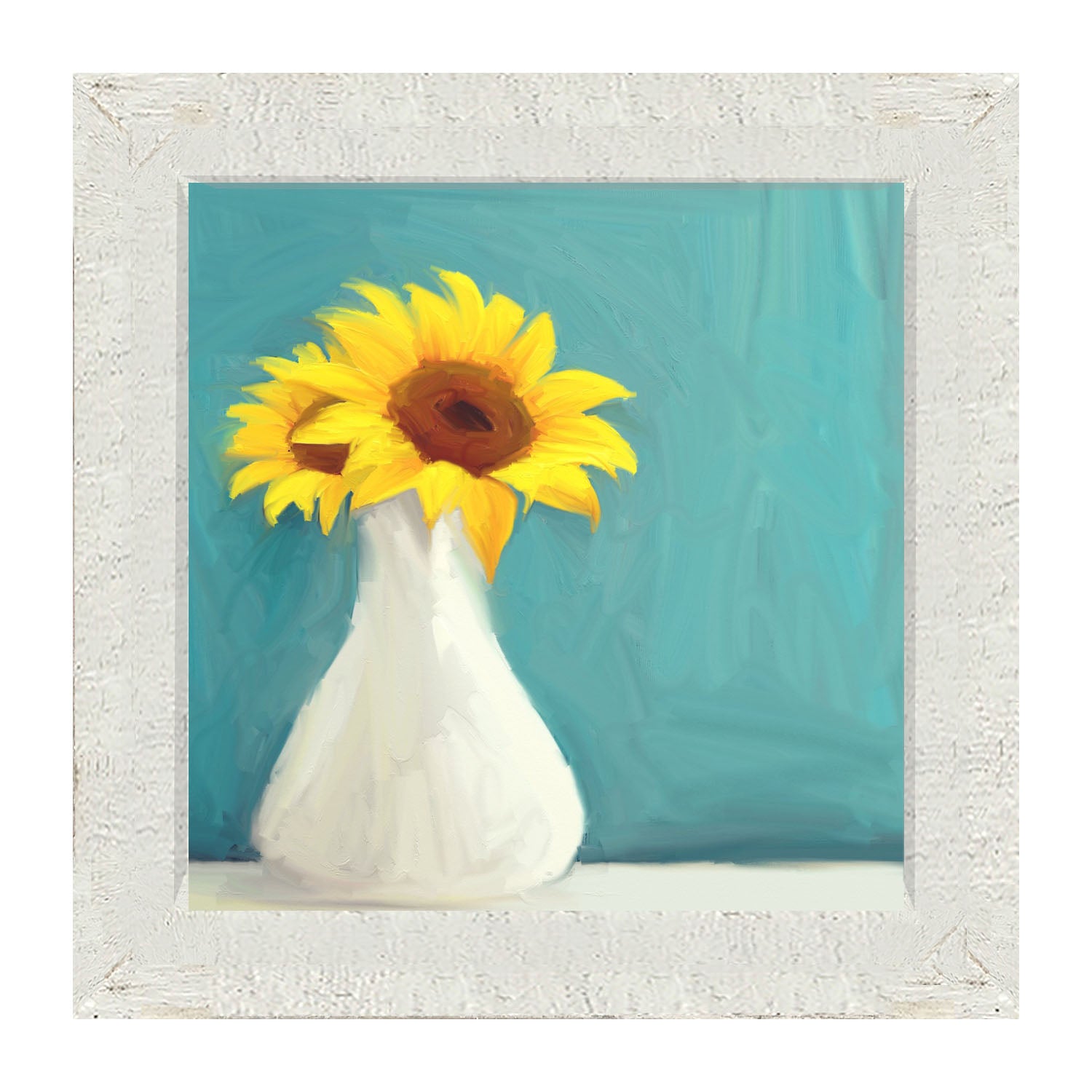 Sunflowers in White Vase - Framed art