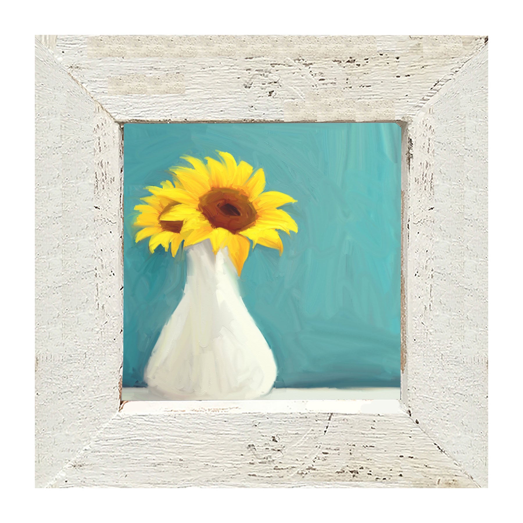 Sunflowers in White Vase - Framed art