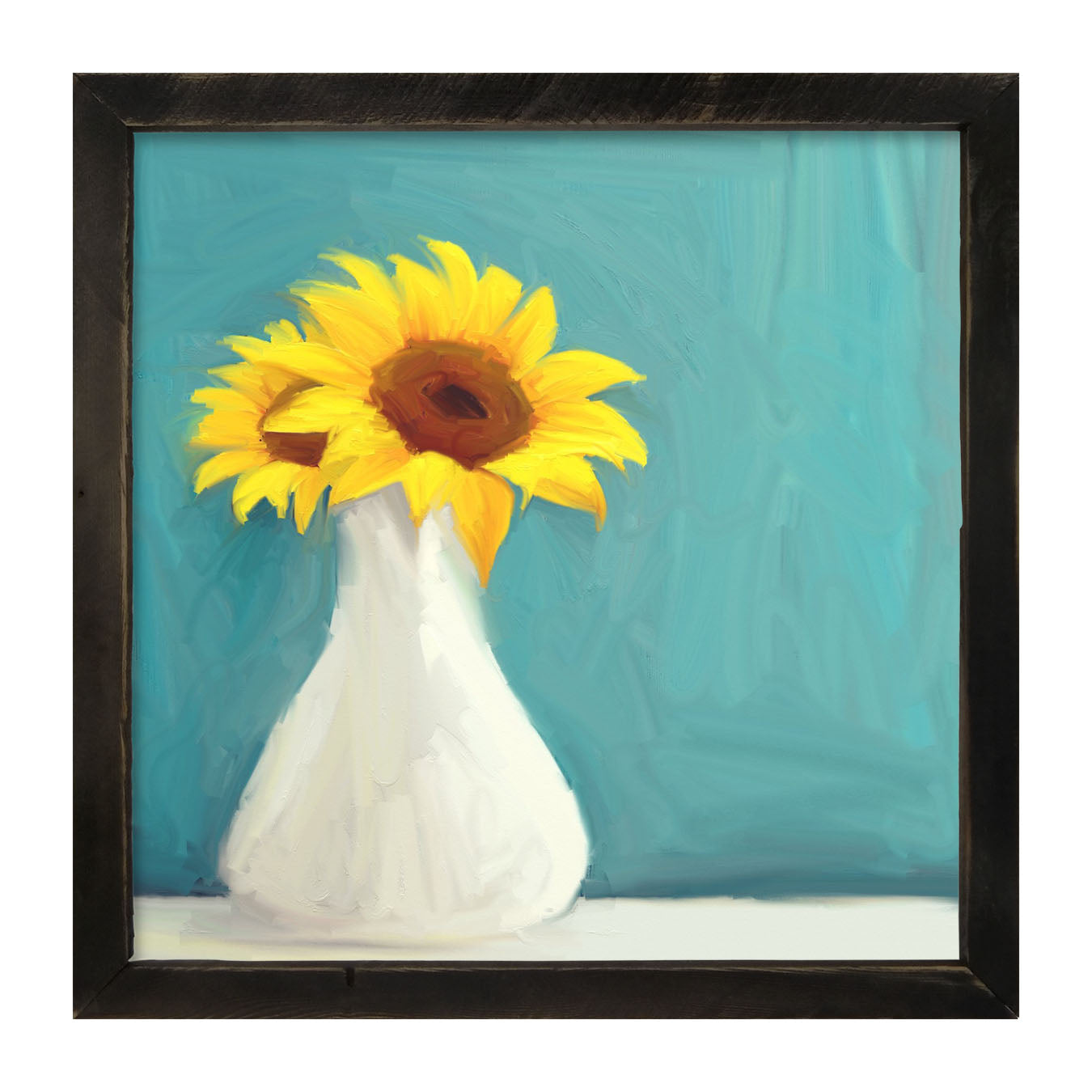 Sunflowers in White Vase - Framed art