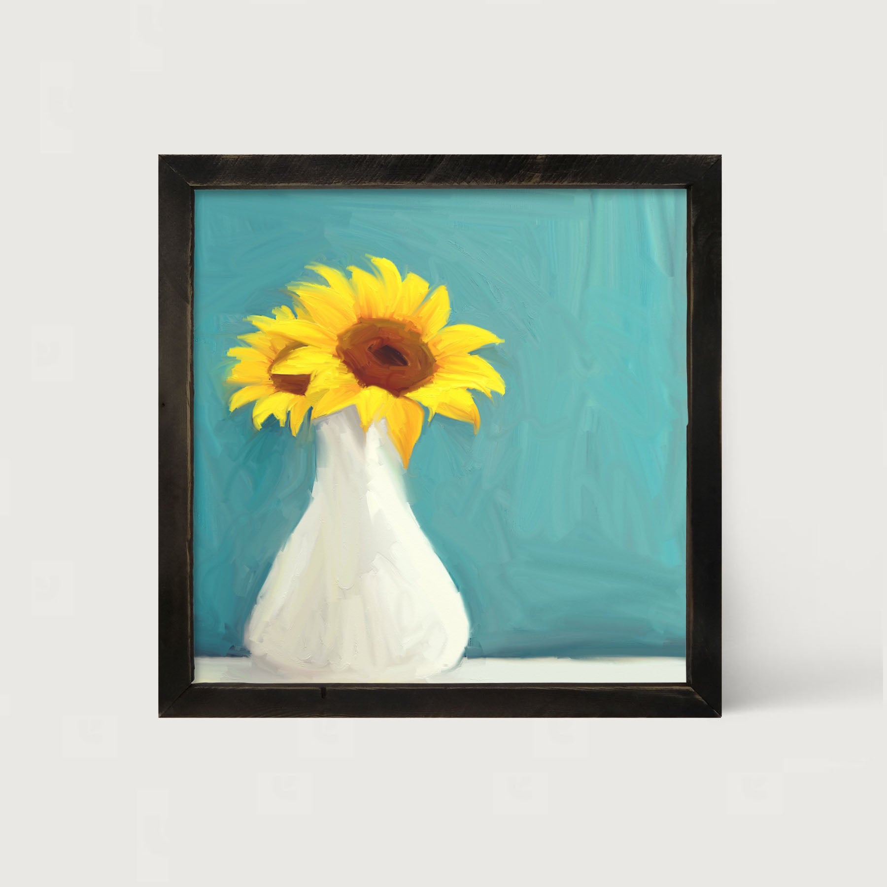 Sunflowers in White Vase - Framed art