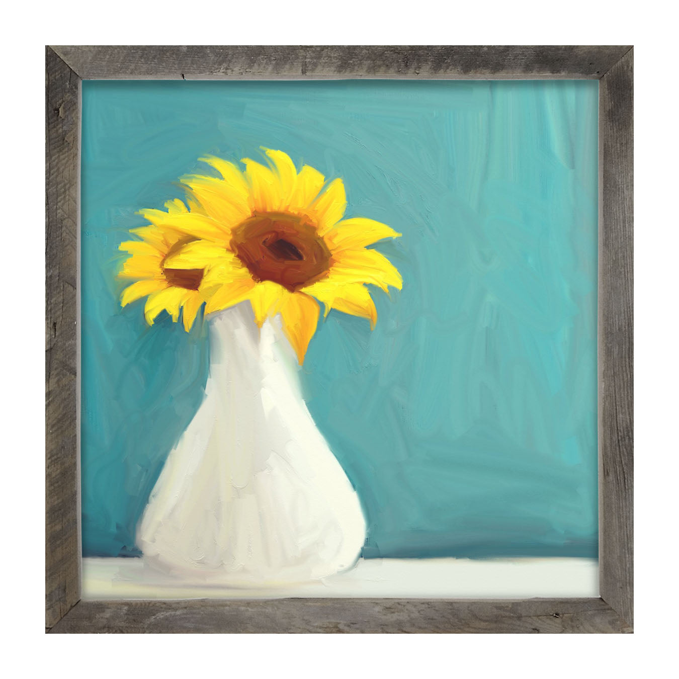 Sunflowers in White Vase - Framed art