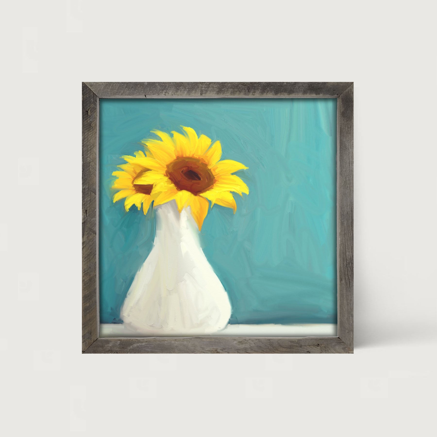 Sunflowers in White Vase - Framed art