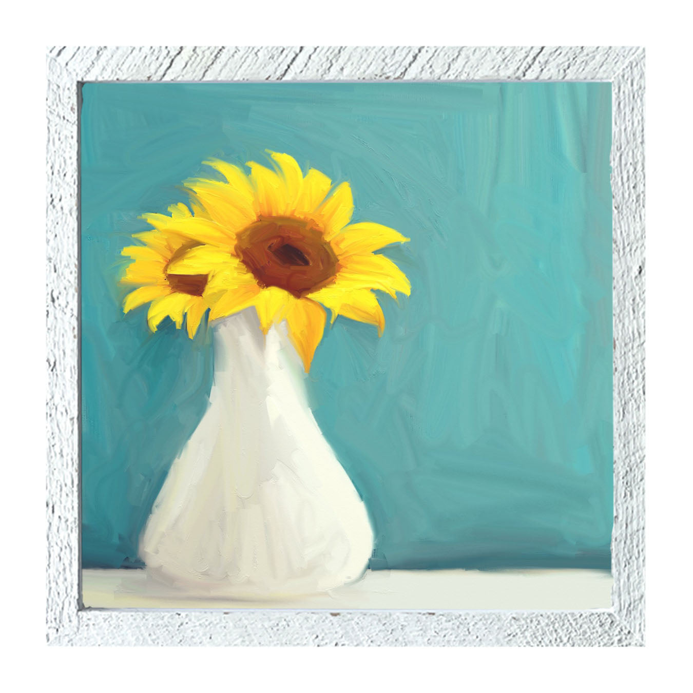 Sunflowers in White Vase - Framed art