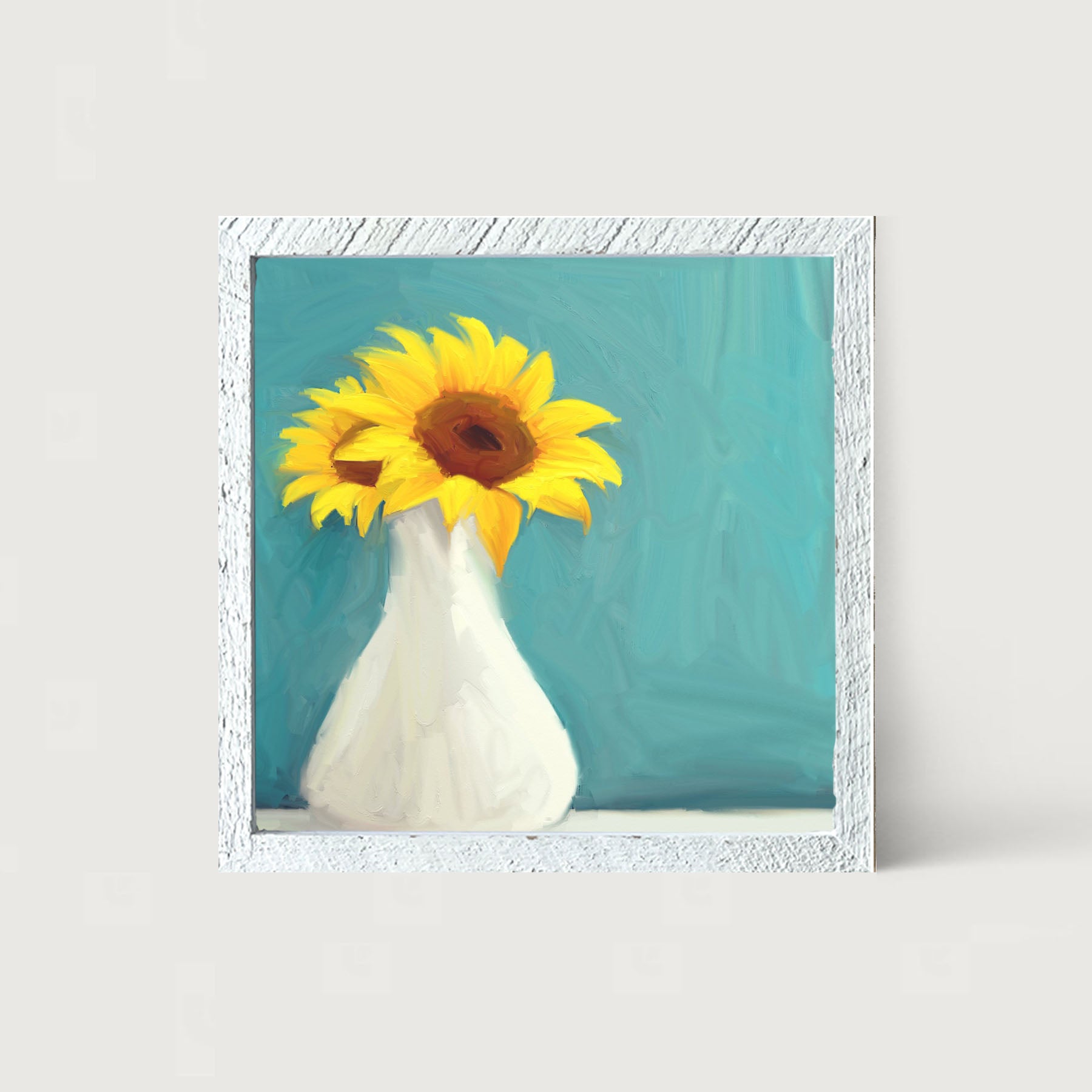 Sunflowers in White Vase - Framed art