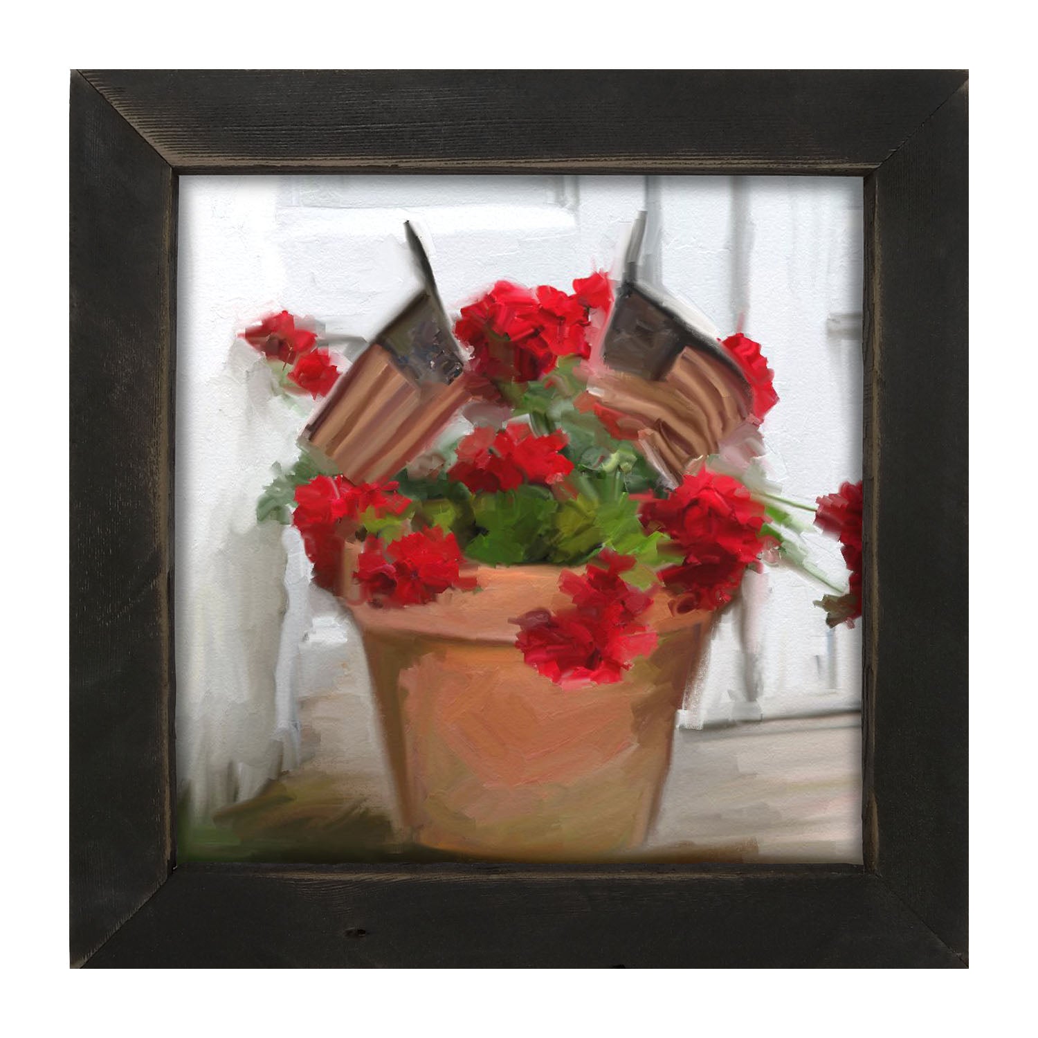 Geraniums with USA Flags - Framed art