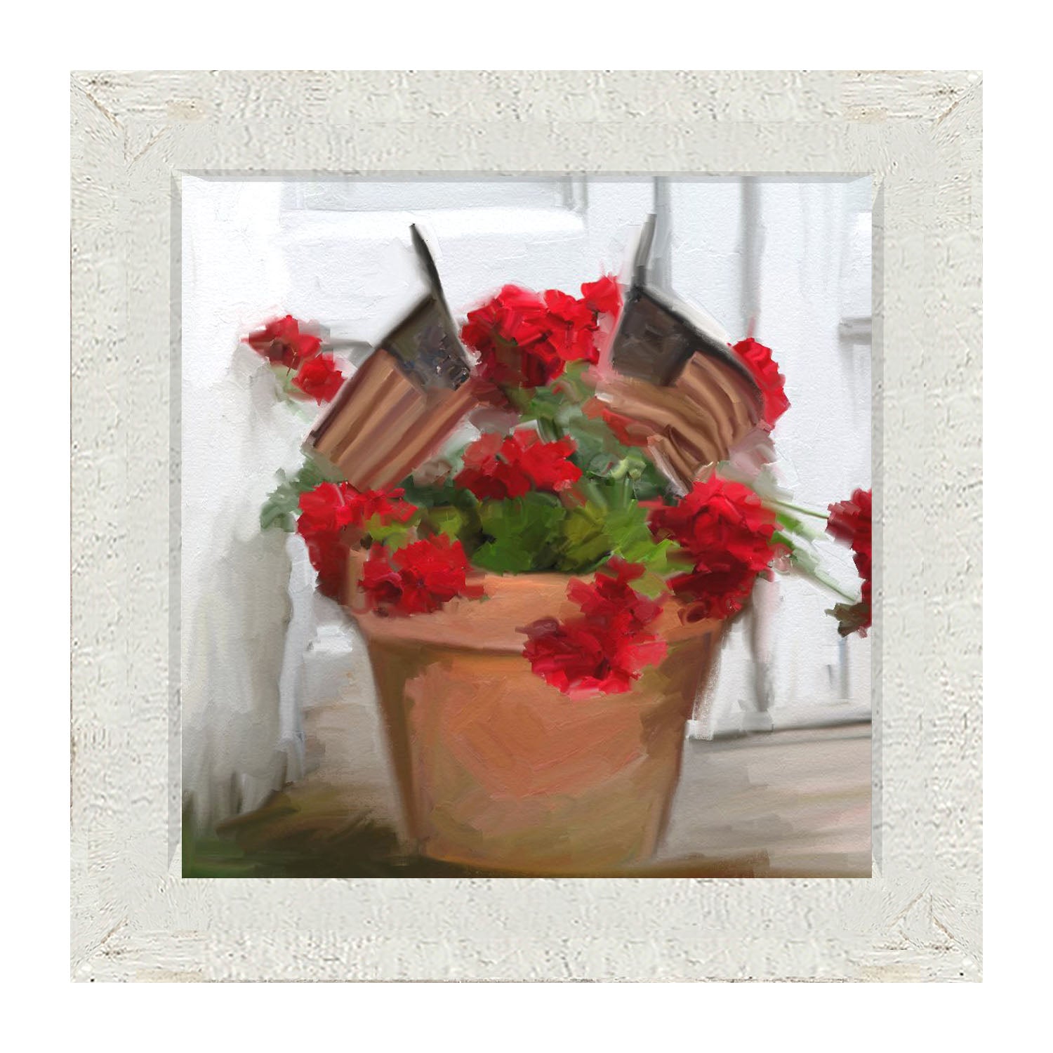 Geraniums with USA Flags - Framed art