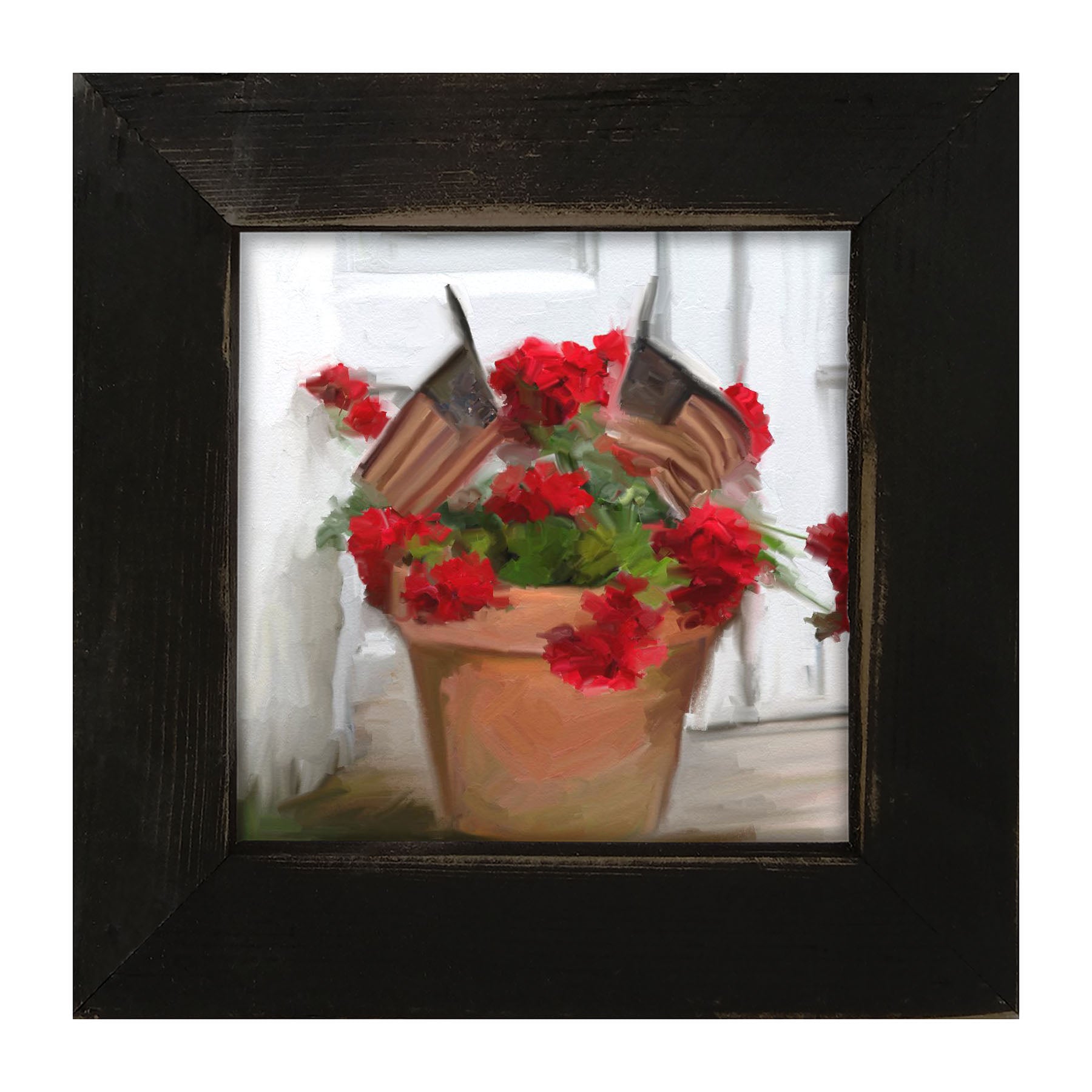 Geraniums with USA Flags - Framed art