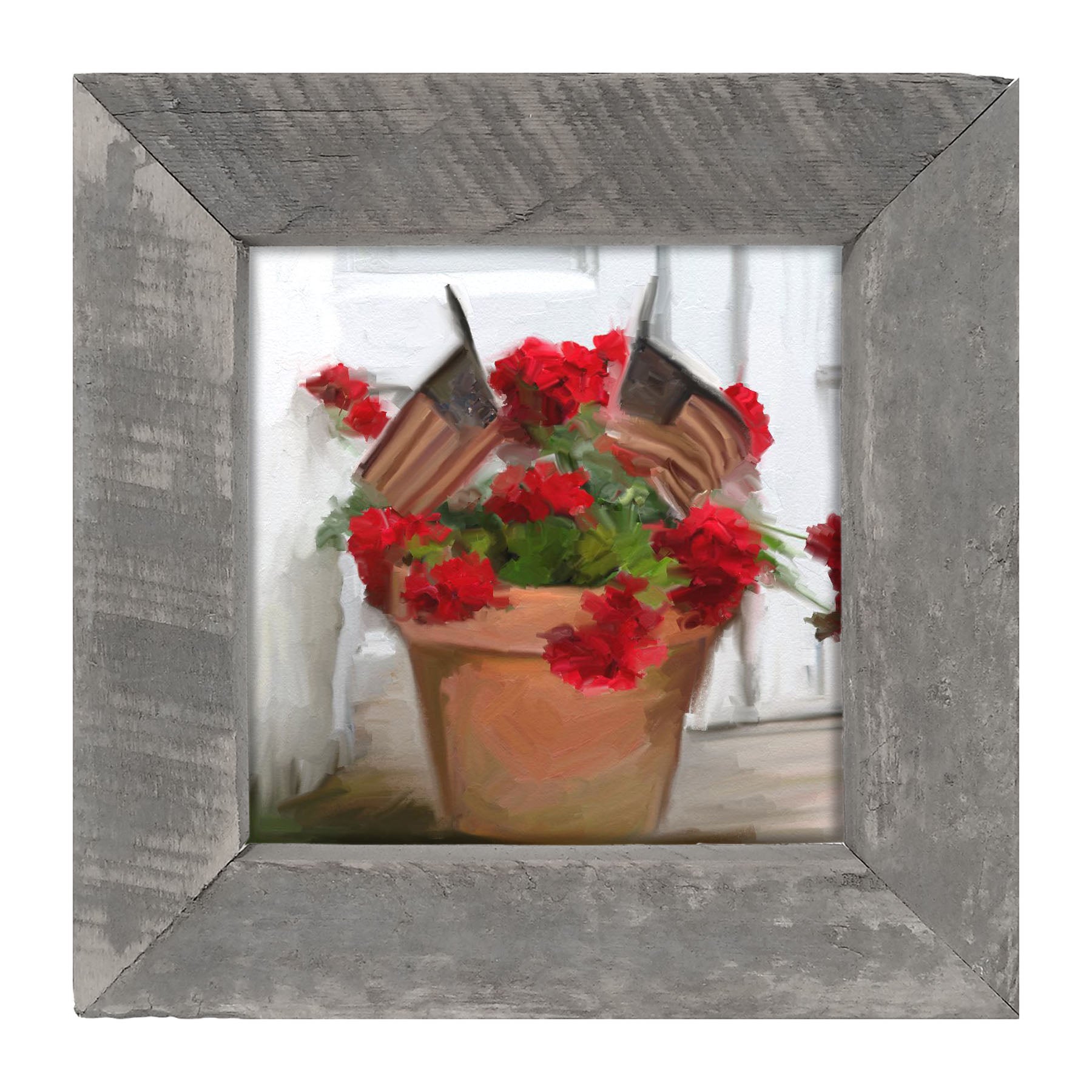 Geraniums with USA Flags - Framed art