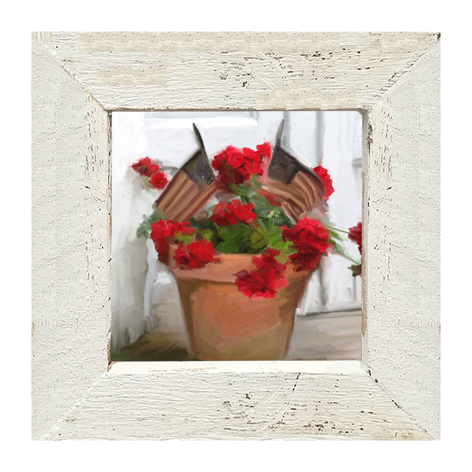 Geraniums with USA Flags - Framed art