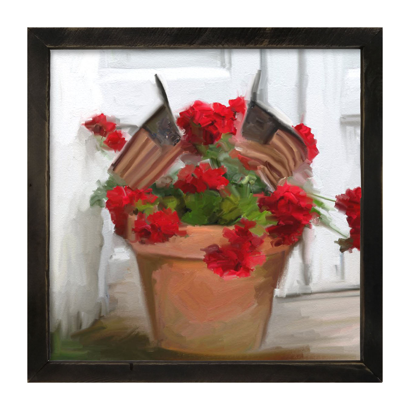 Geraniums with USA Flags - Framed art