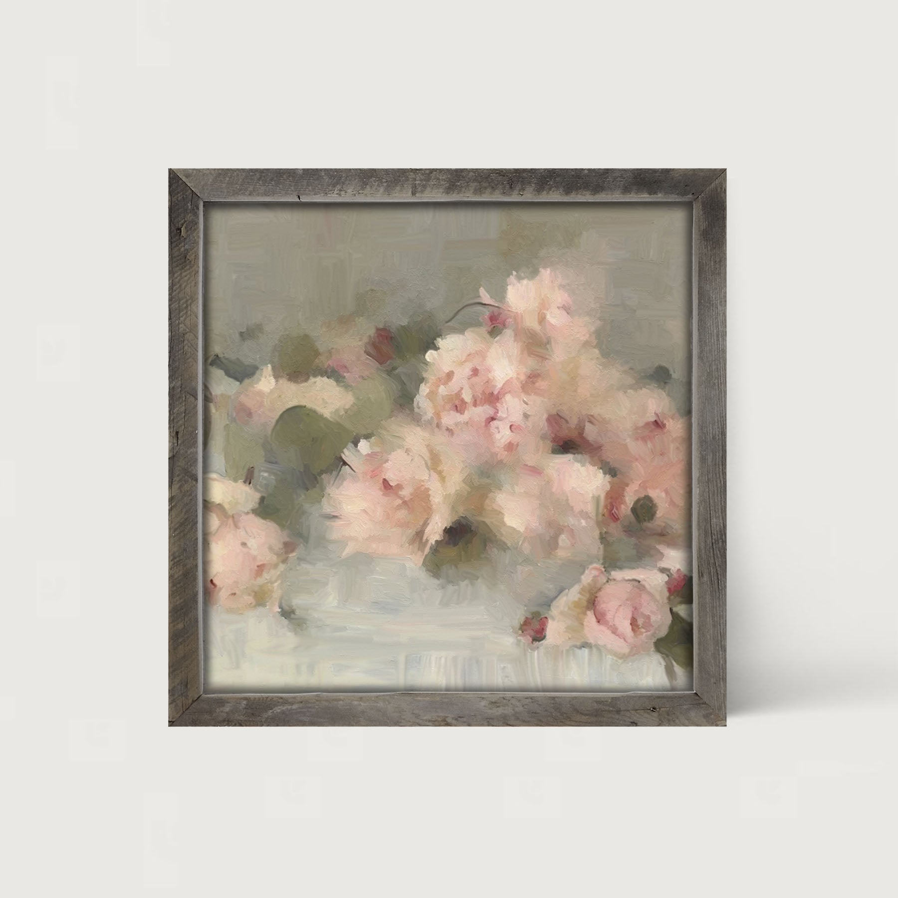 Pale Roses on Linen - Framed art