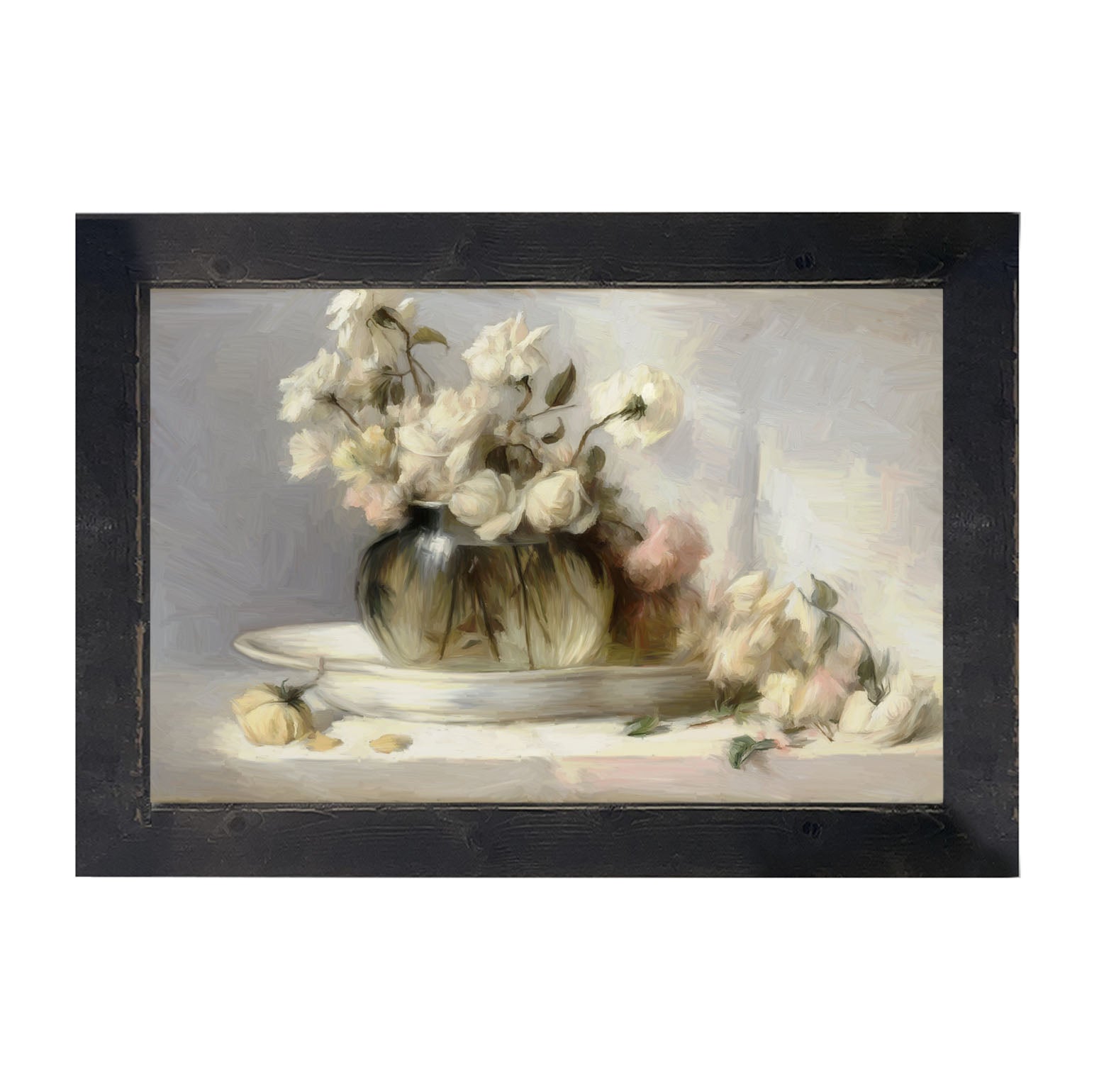 Cream Roses in Clear Vase - Framed art