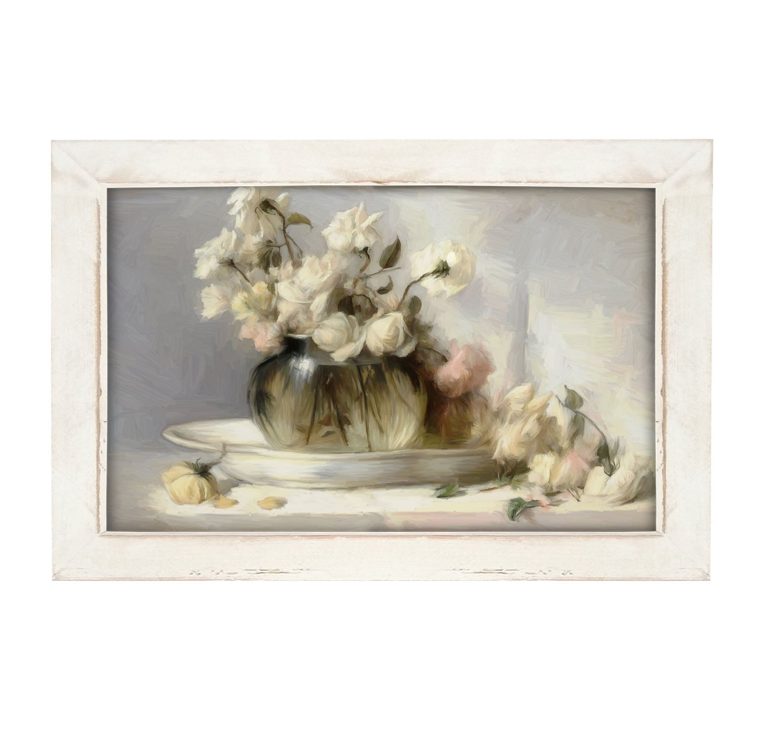 Cream Roses in Clear Vase - Framed art