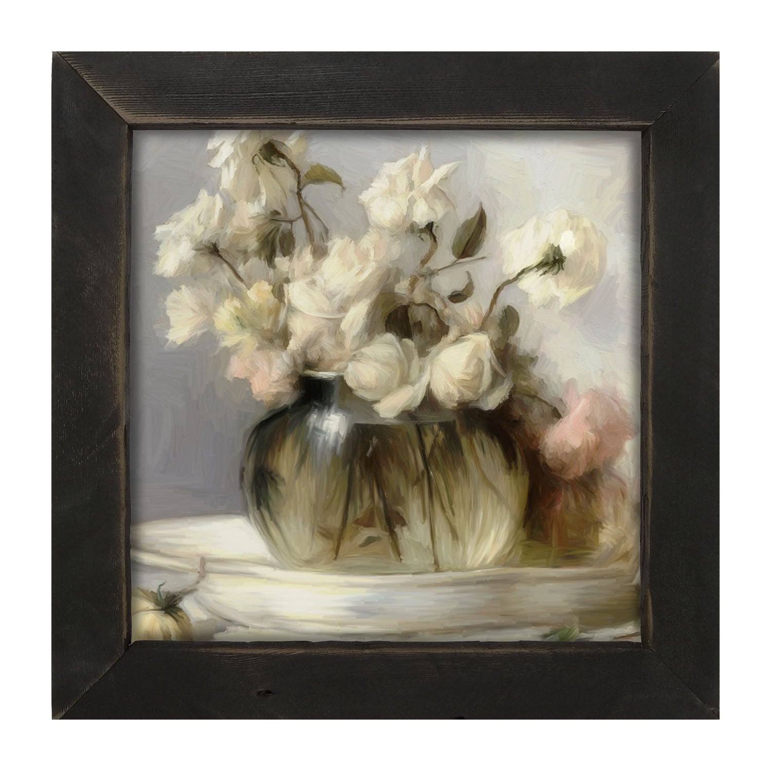 Cream Roses in Clear Vase - Framed art