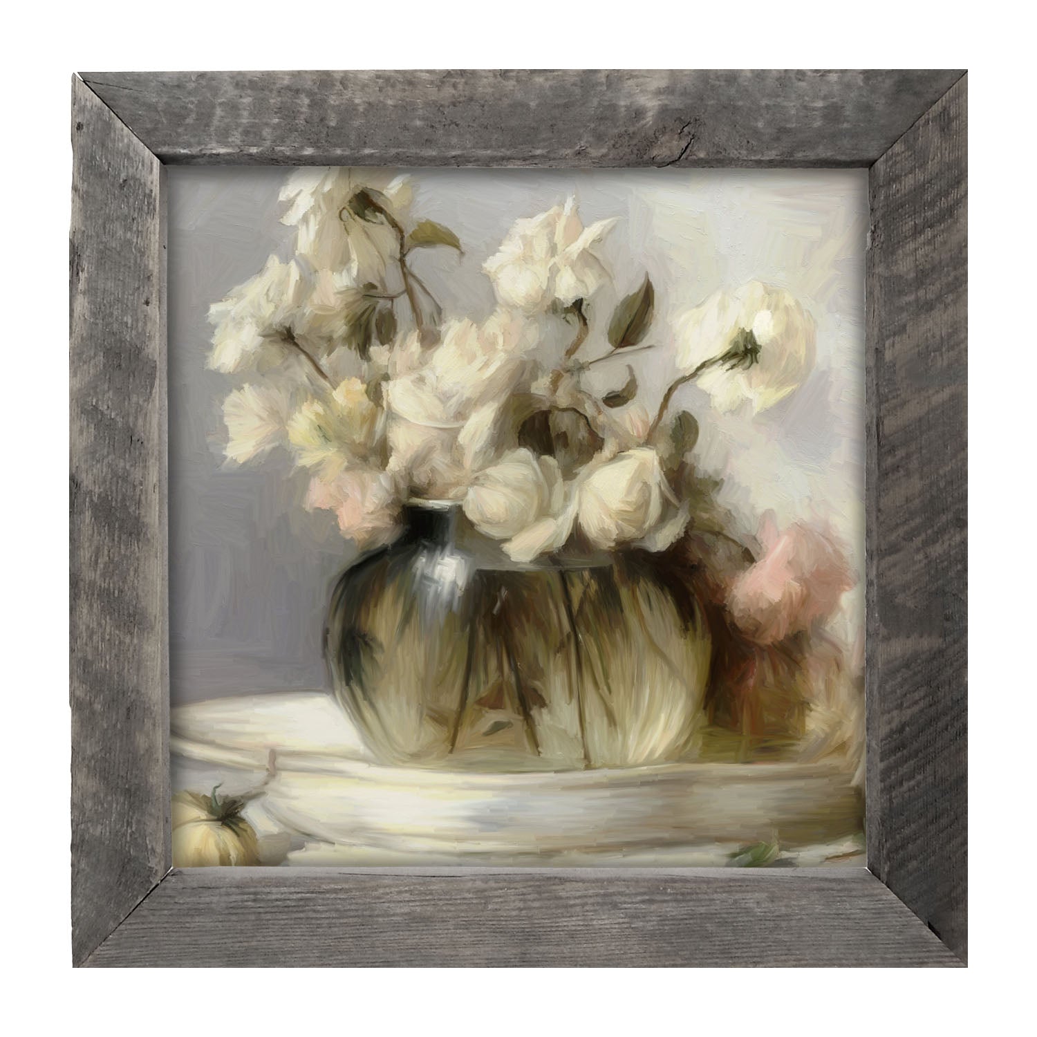 Cream Roses in Clear Vase - Framed art