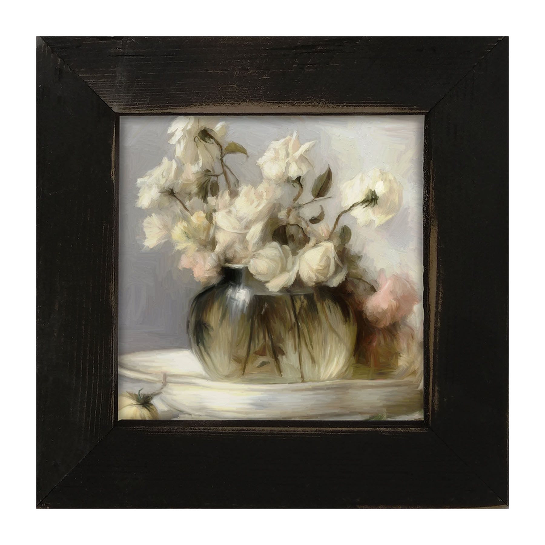 Cream Roses in Clear Vase - Framed art