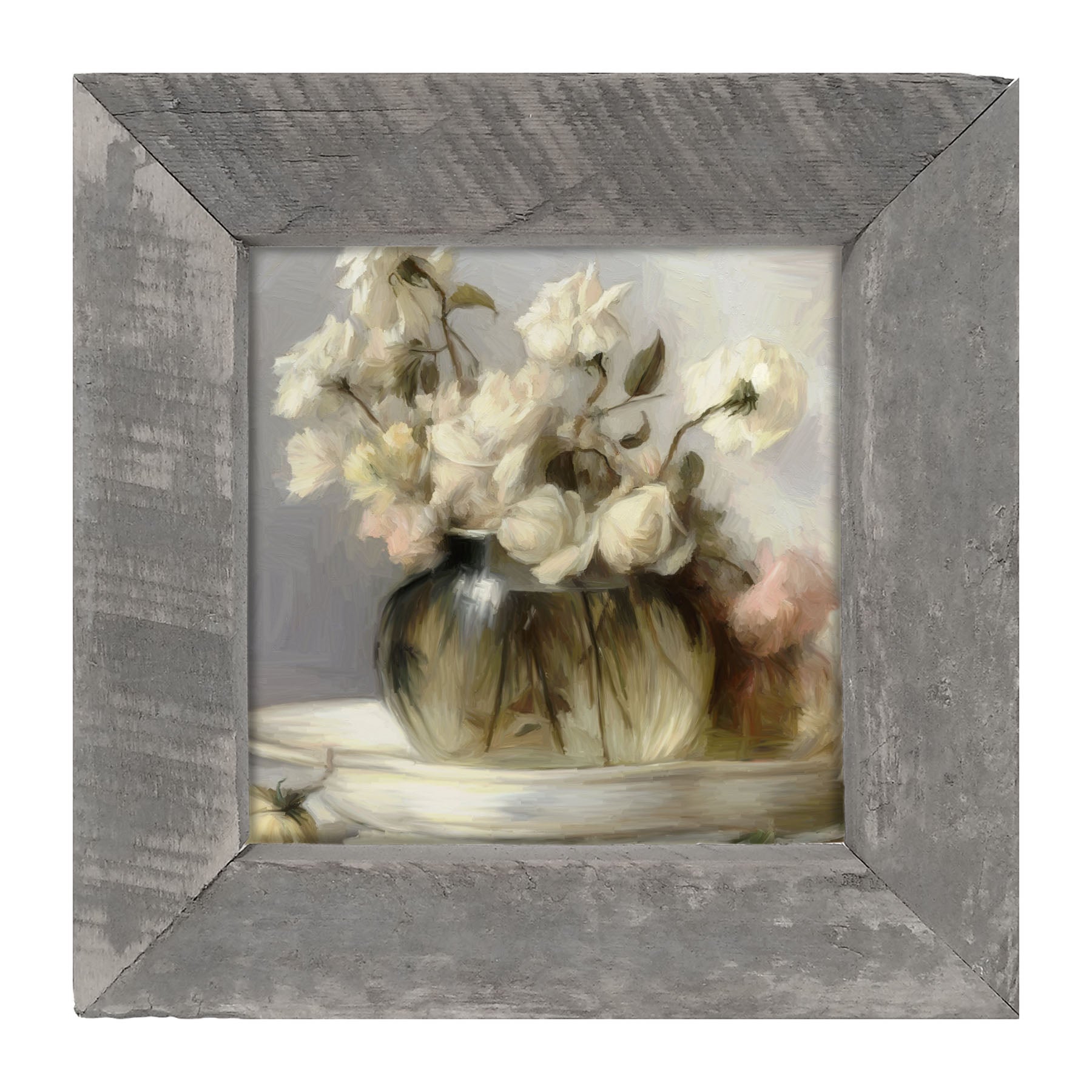 Cream Roses in Clear Vase - Framed art