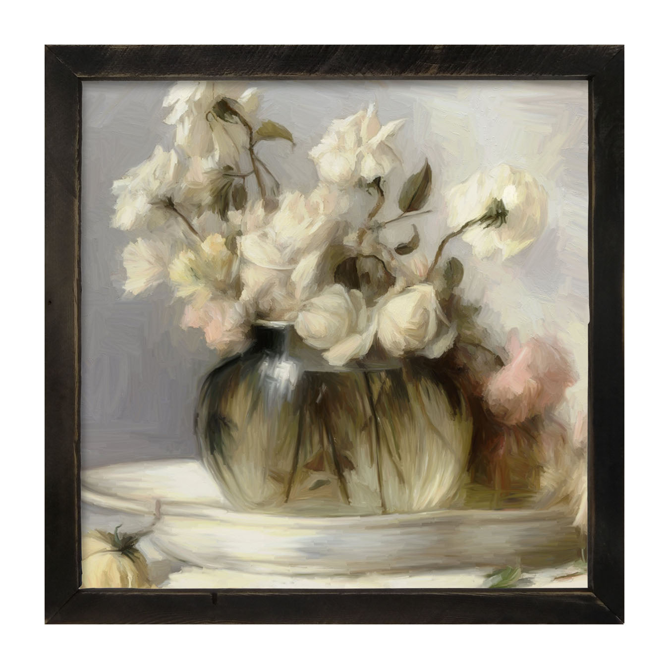 Cream Roses in Clear Vase - Framed art