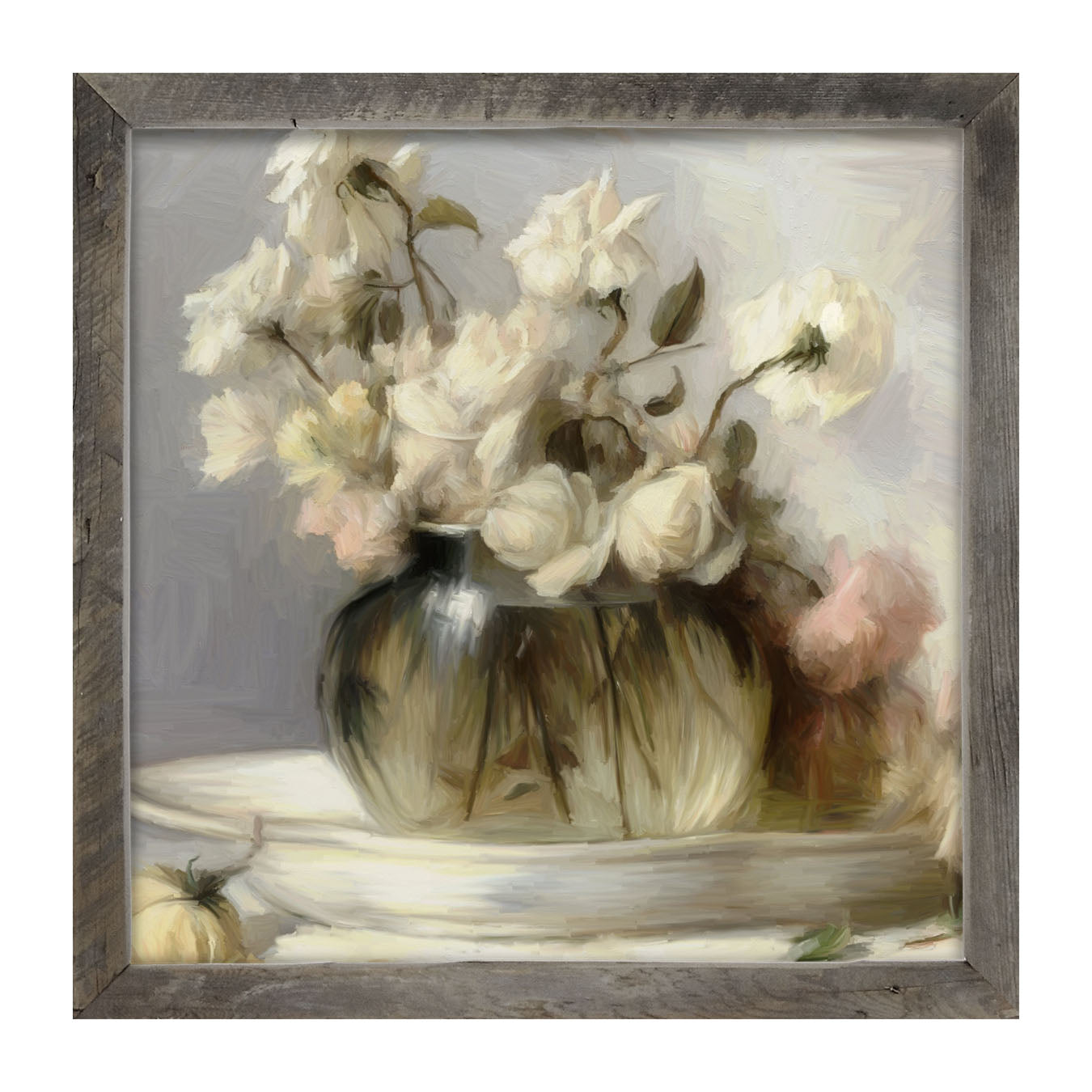 Cream Roses in Clear Vase - Framed art