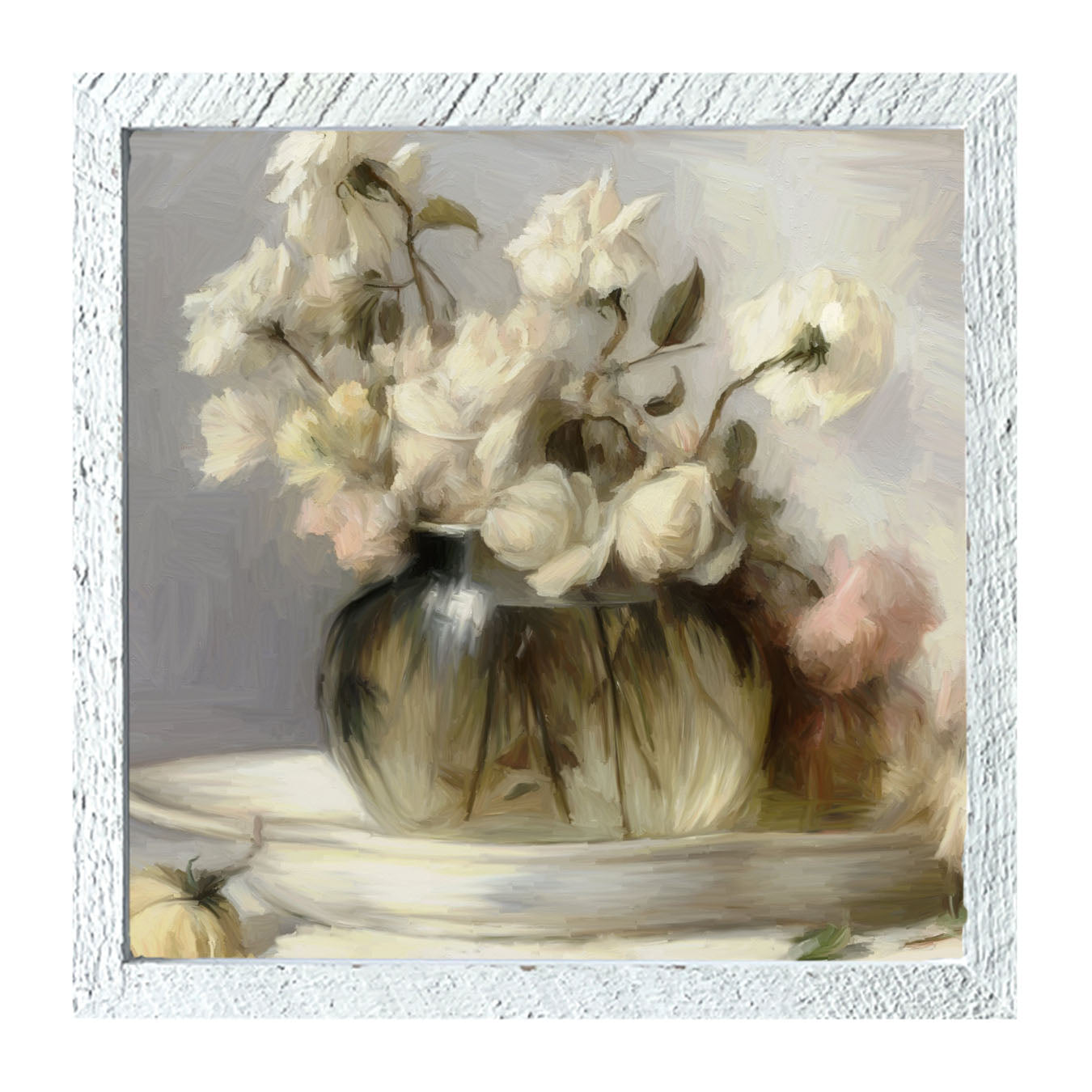 Cream Roses in Clear Vase - Framed art