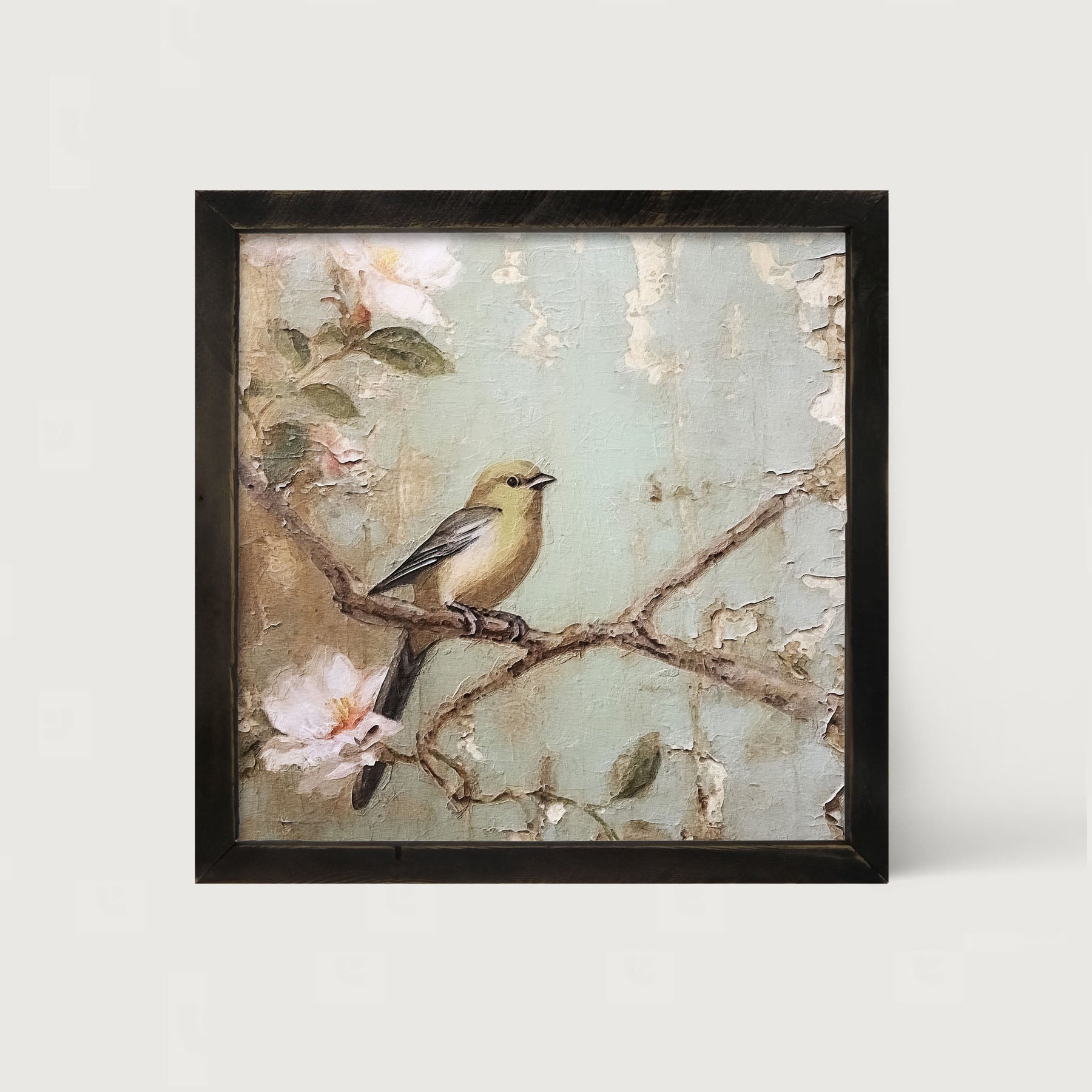 Yellow bird on branch - Framed Art