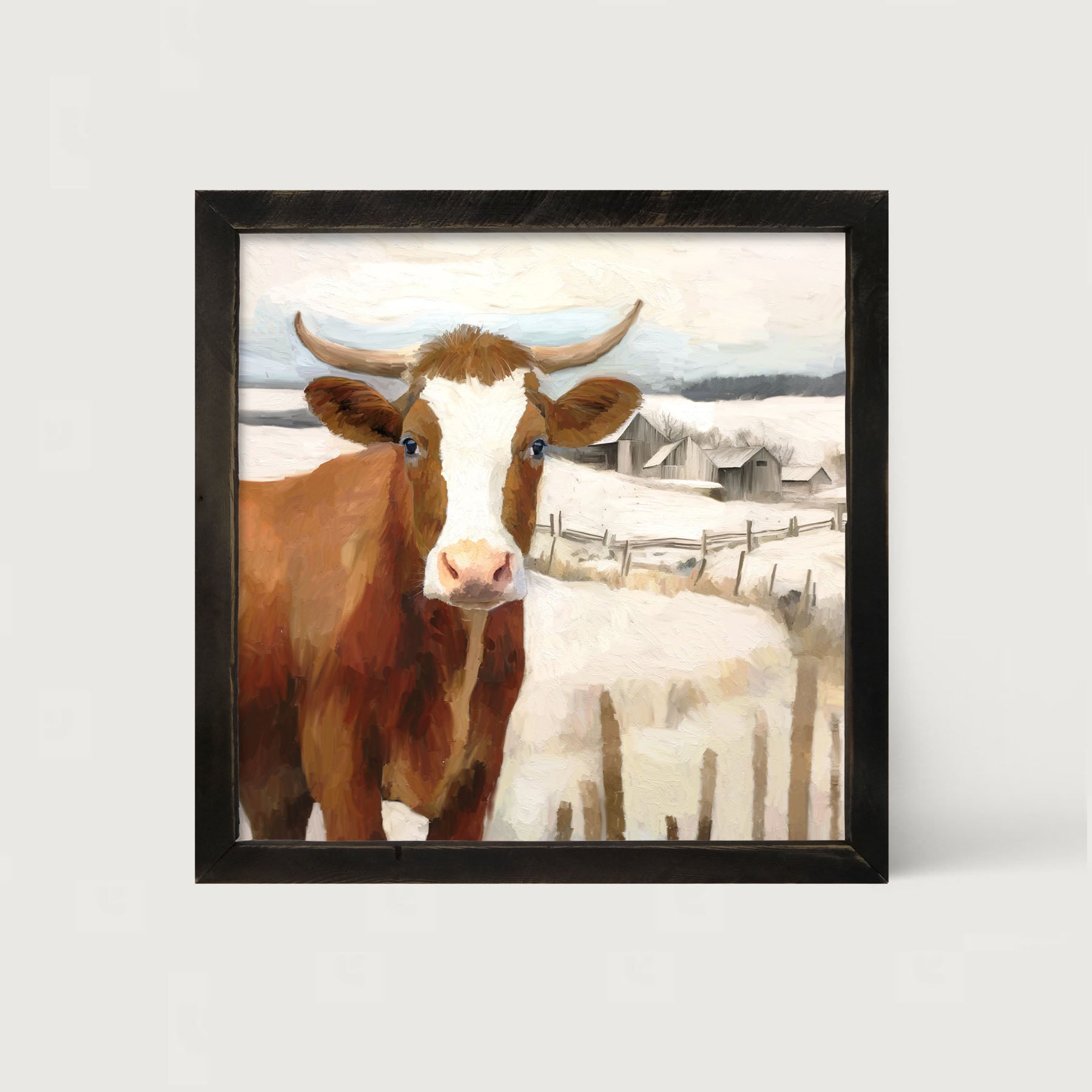 Cow near Fence - Framed Art