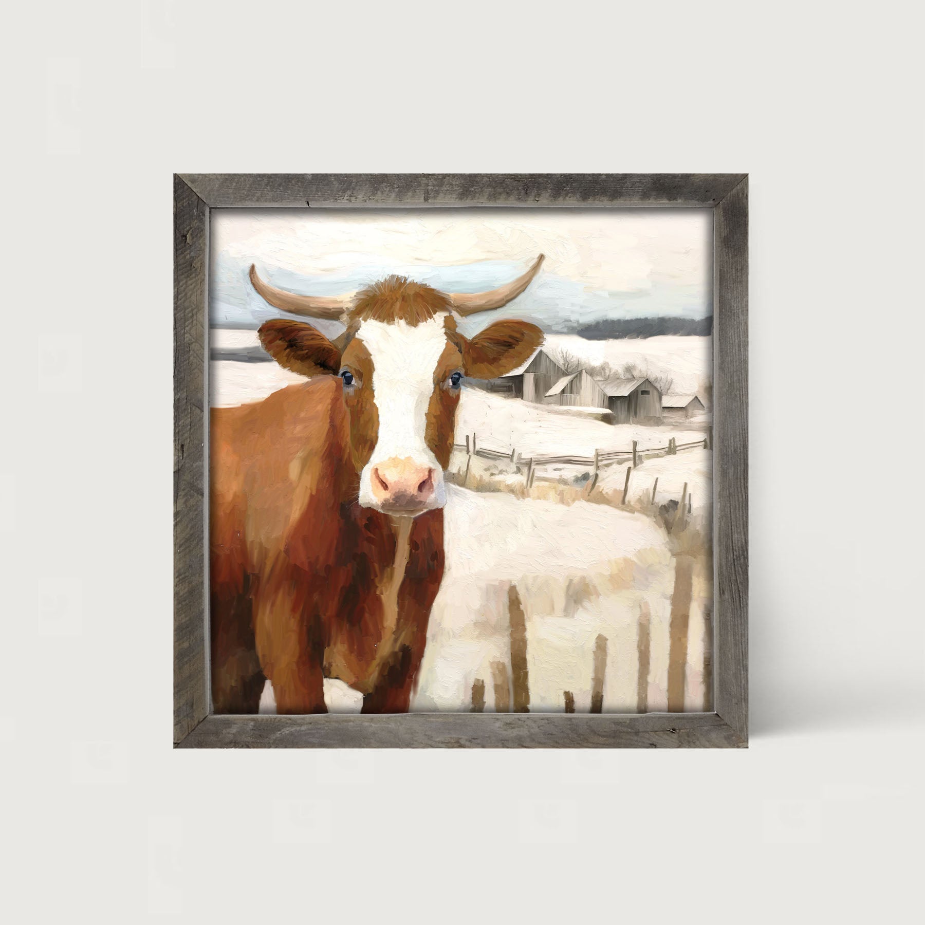 Cow near Fence - Framed Art