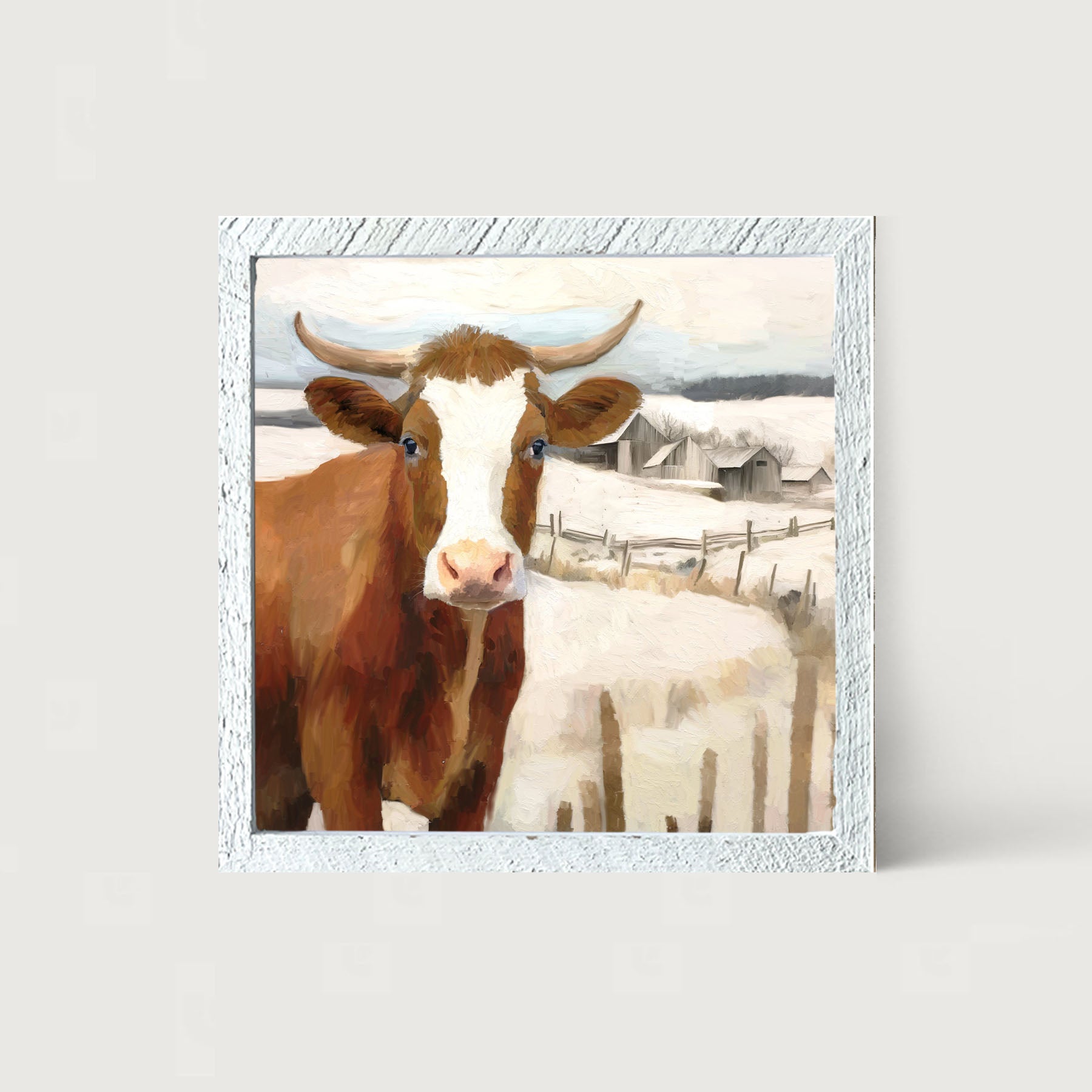 Cow near Fence - Framed Art