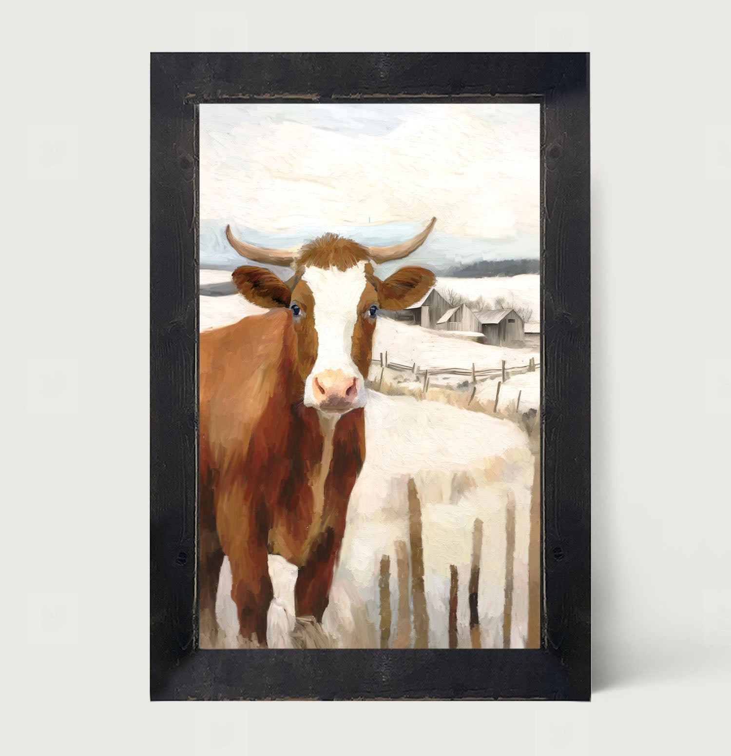 Cow near Fence - Framed Art