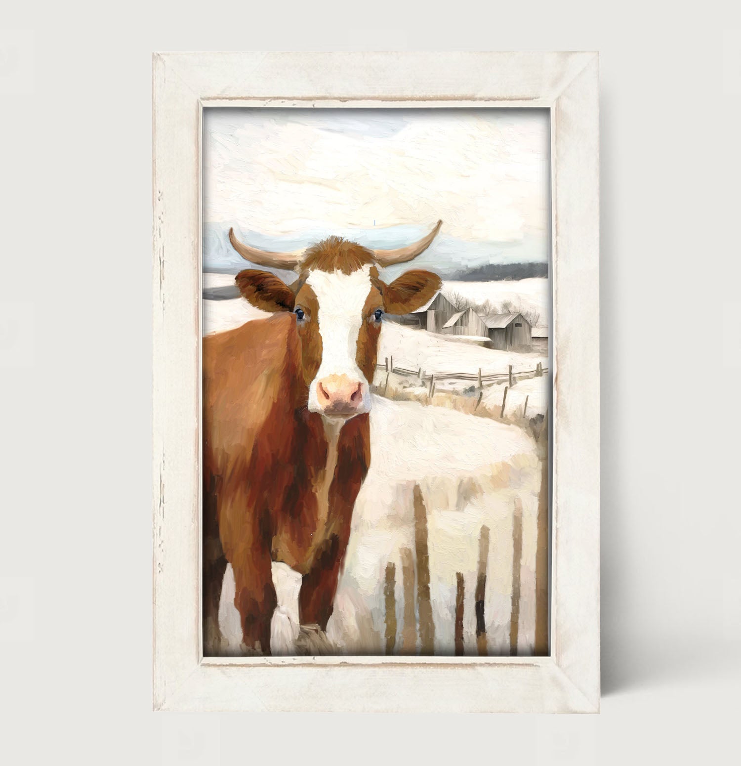 Cow near Fence - Framed Art