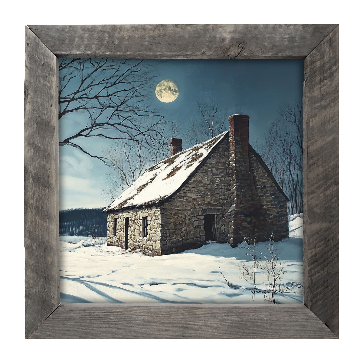 Moon-lit Country House - Framed Art