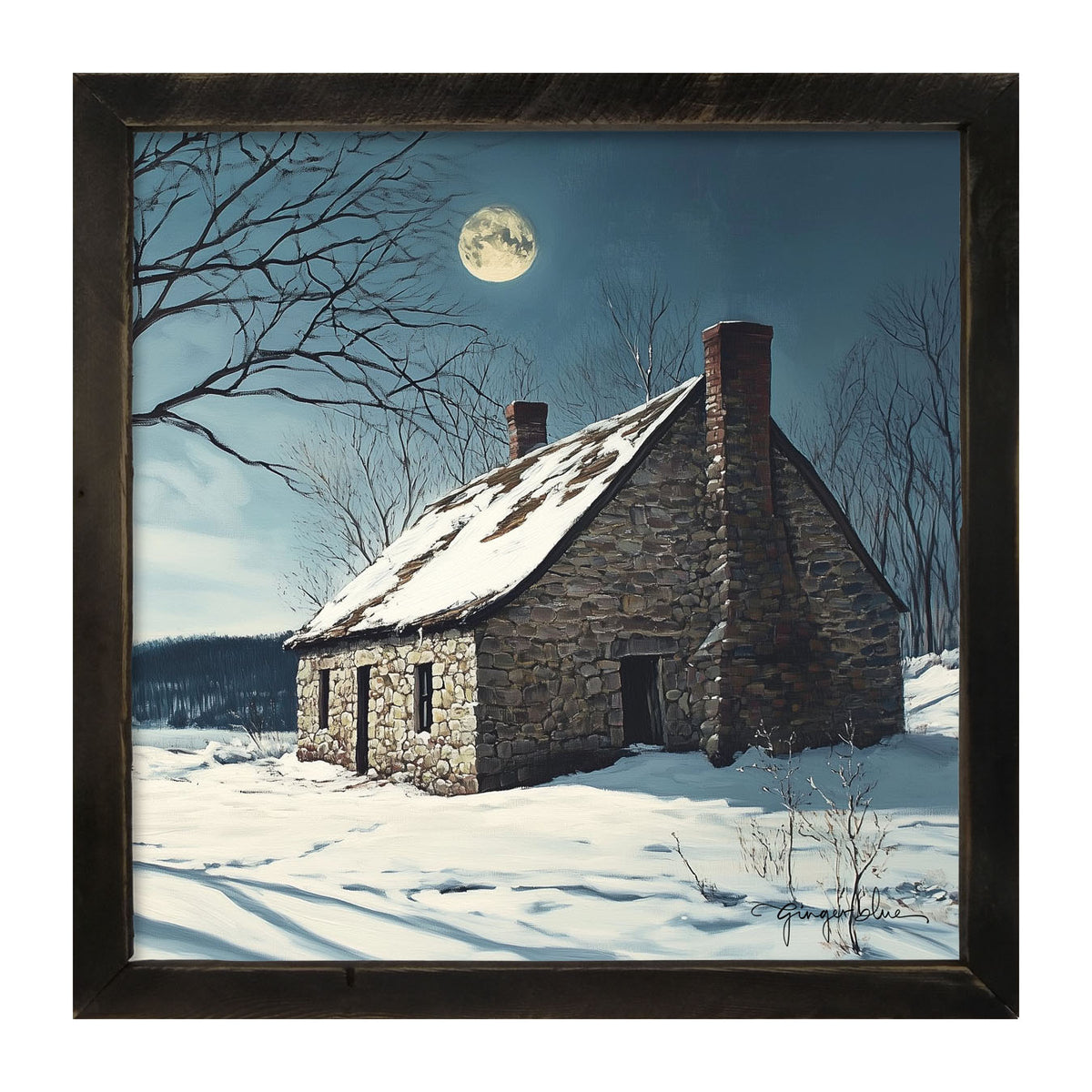 Moon-lit Country House - Framed Art