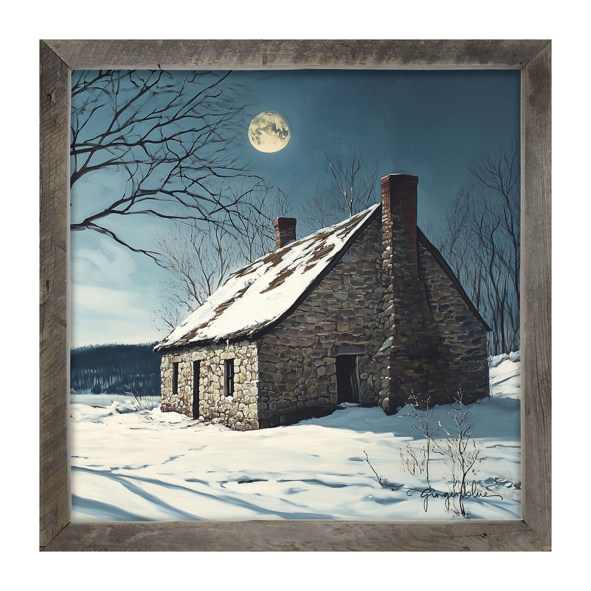 Moon-lit Country House - Framed Art