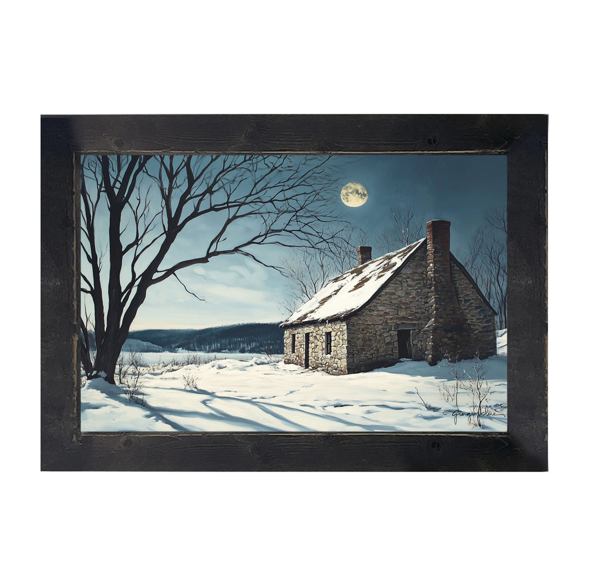 Moon-lit Country House - Framed Art
