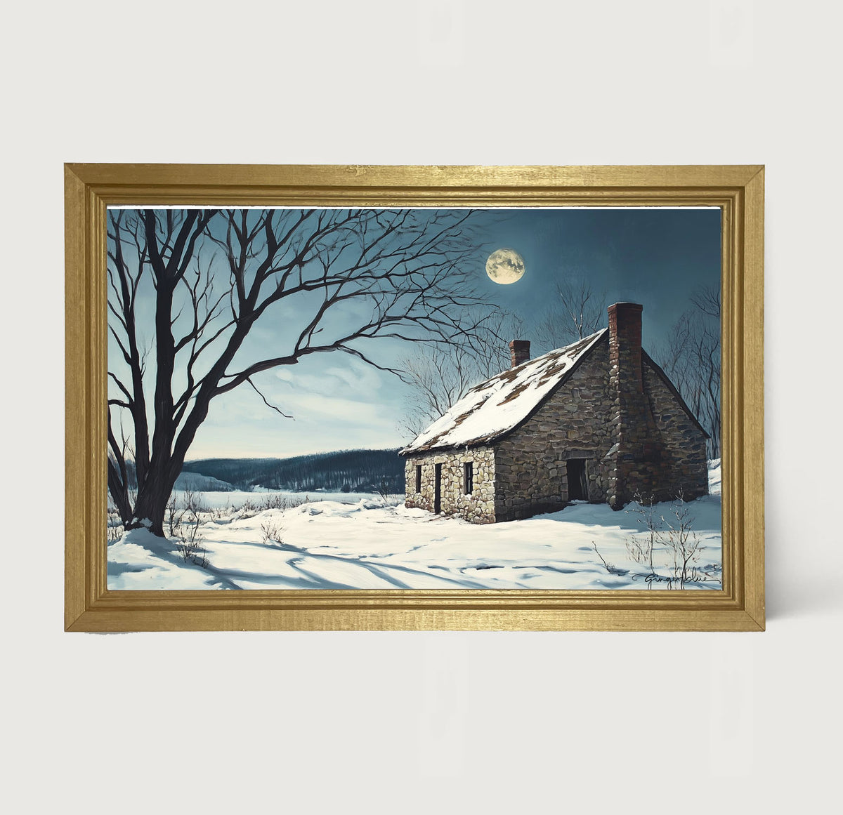 Moon-lit Country House - Framed Art
