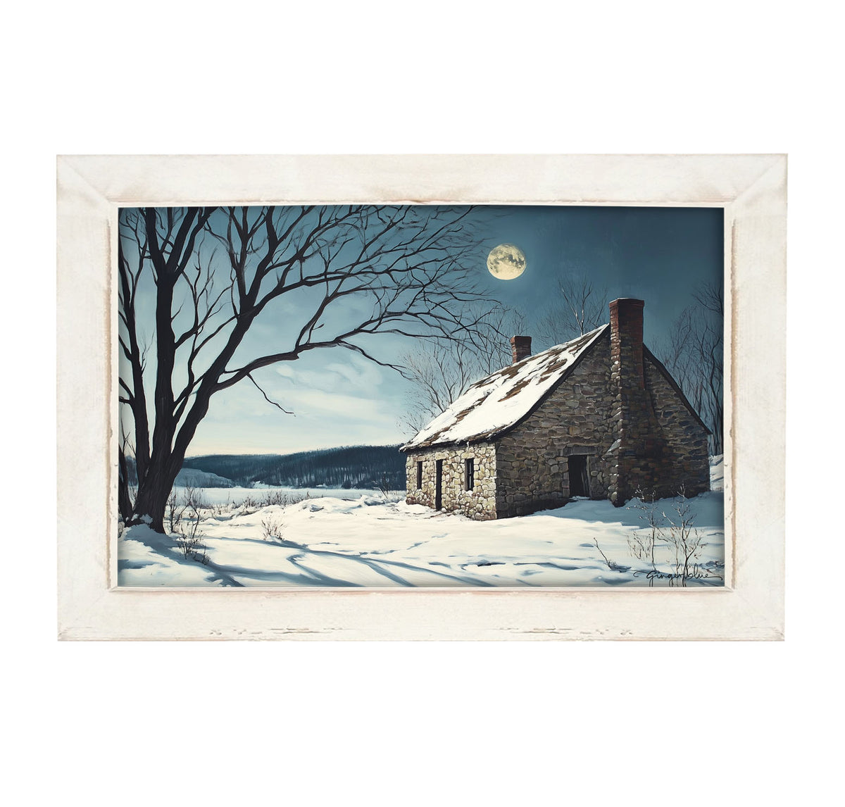 Moon-lit Country House - Framed Art