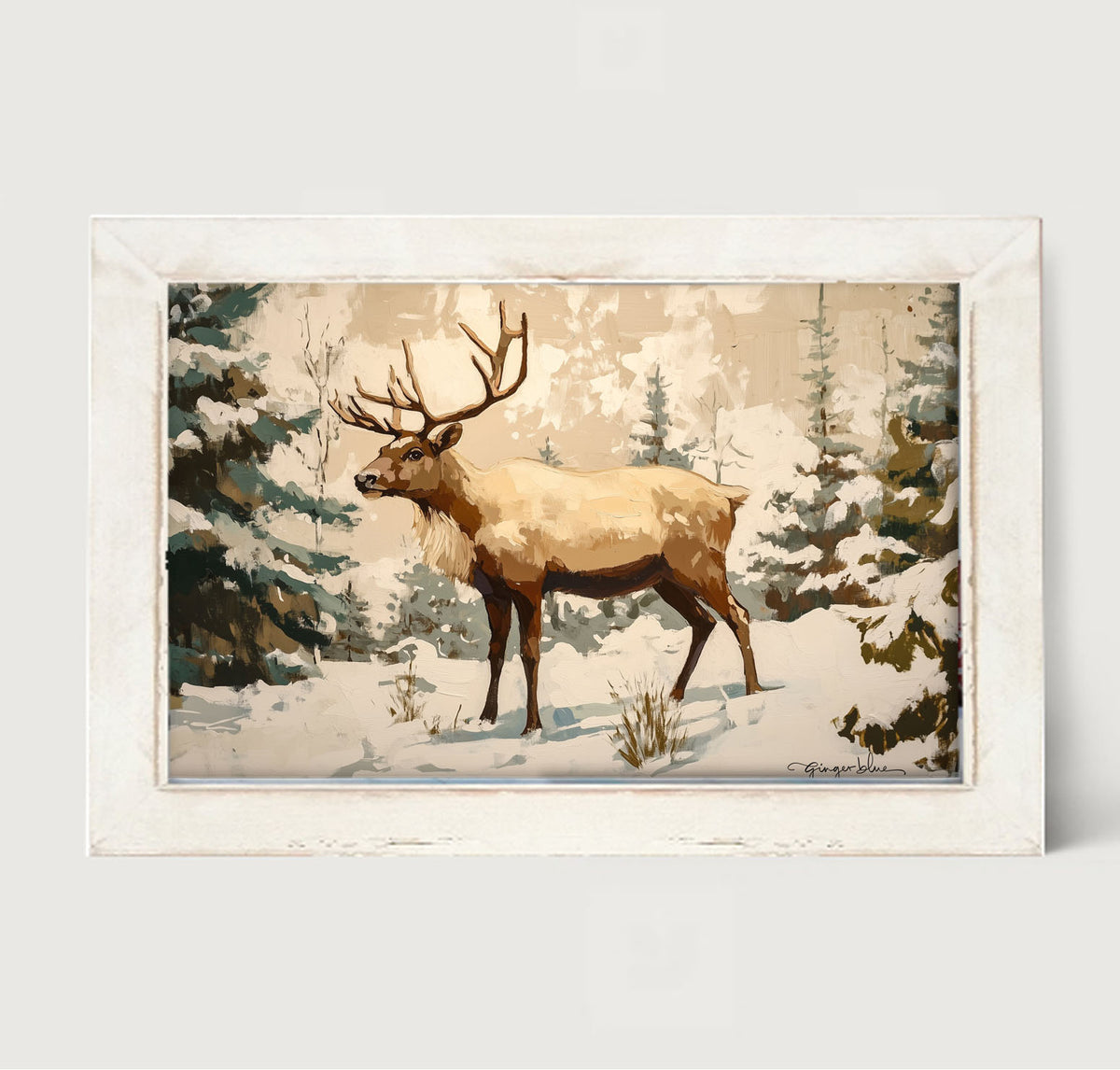 Adirondack Reindeer in Forest - Framed Art
