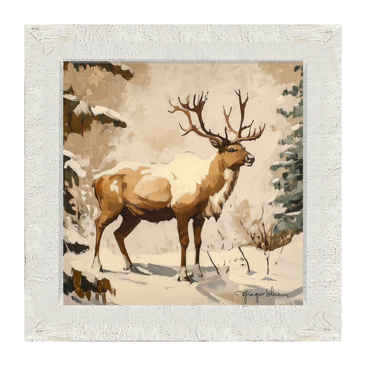 Adirondack Snowy Reindeer - Framed Art