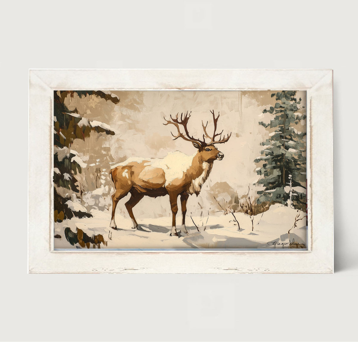 Adirondack Snowy Reindeer - Framed Art