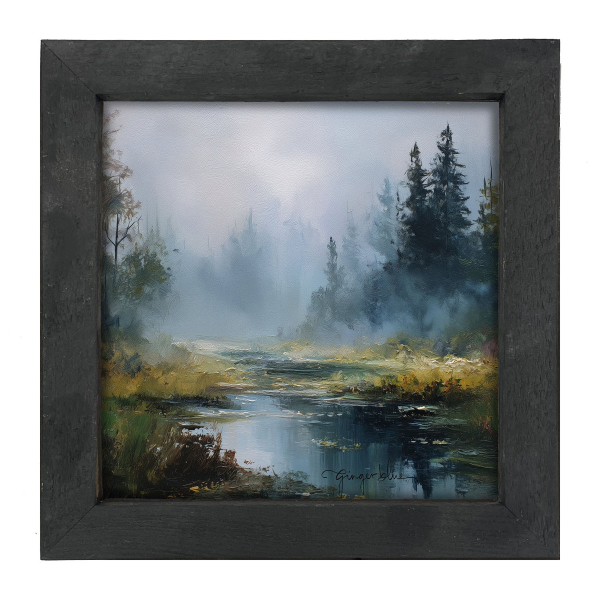 Foggy Forest Stream - Framed Art