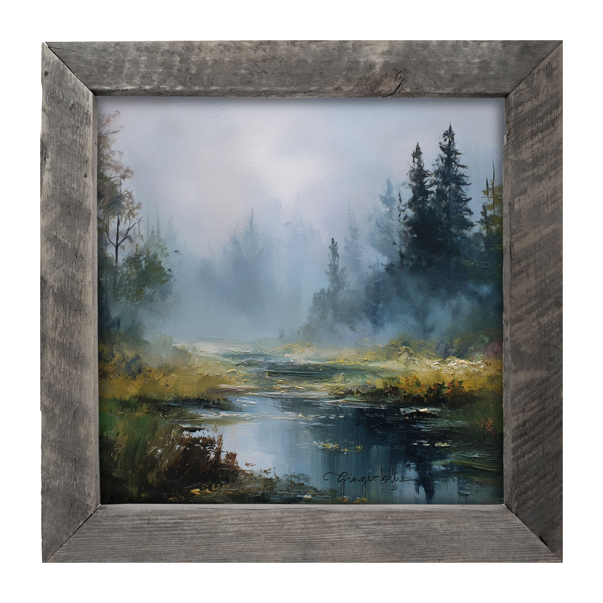 Foggy Forest Stream - Framed Art